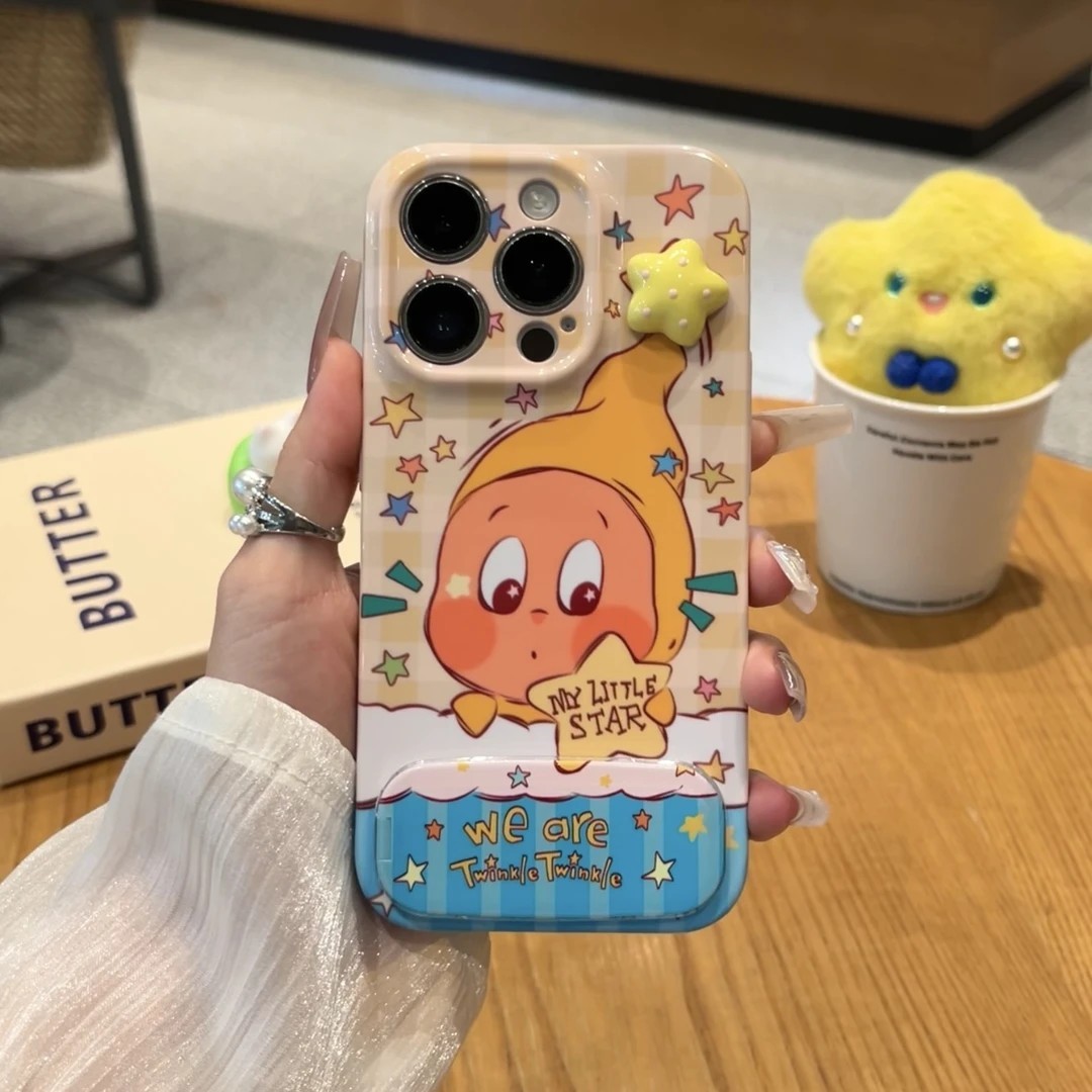 Cute Star Character Phone Case for iPhone - 3D Star Decoration, Shockproof Protective Cover, Trendy Cartoon Design Phone Case