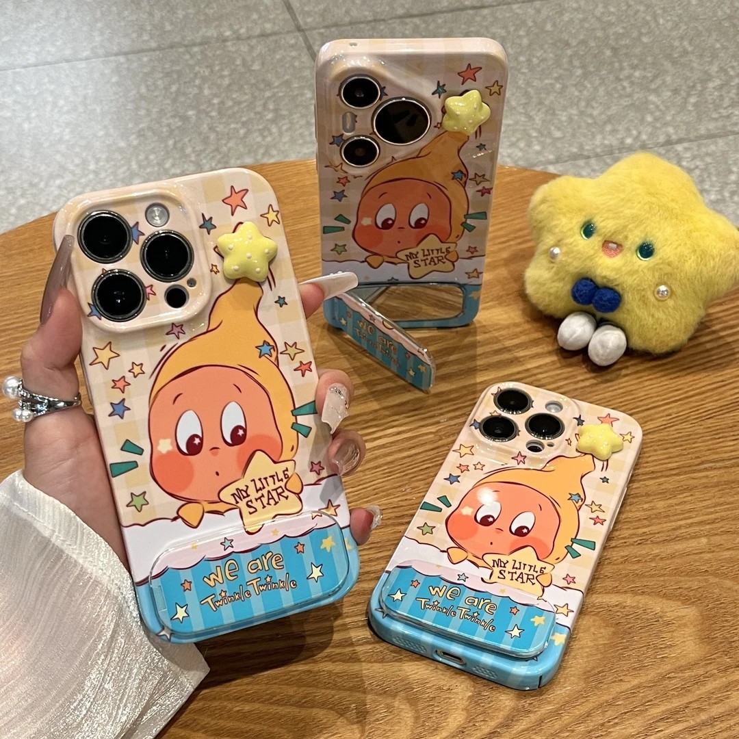 Cute Star Character Phone Case for iPhone - 3D Star Decoration, Shockproof Protective Cover, Trendy Cartoon Design Phone Case