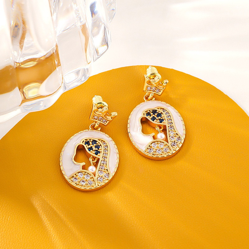 Girl with a Pearl Earring Inspired Earrings, 925 Sterling Silver Enamel Dangle Earrings, French Elegant Vintage Style