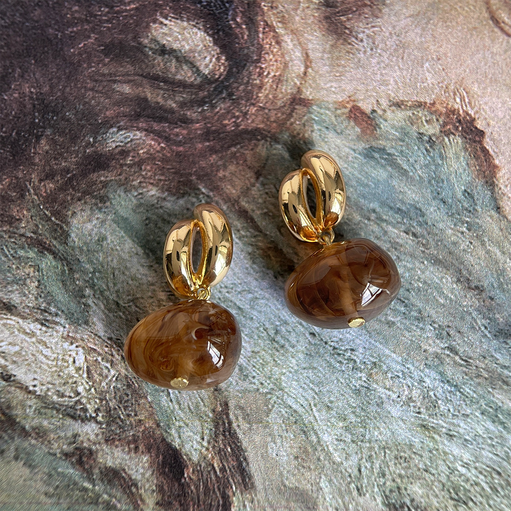 French Vintage Stud Earrings in Warm Amber Hues - Soft Vintage Aesthetic for Autumn
