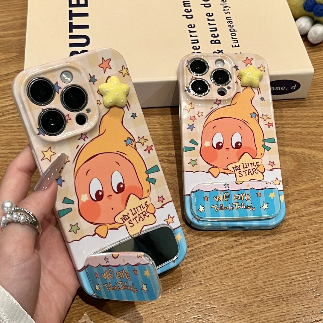 Cute Star Character Phone Case for iPhone - 3D Star Decoration, Shockproof Protective Cover, Trendy Cartoon Design Phone Case