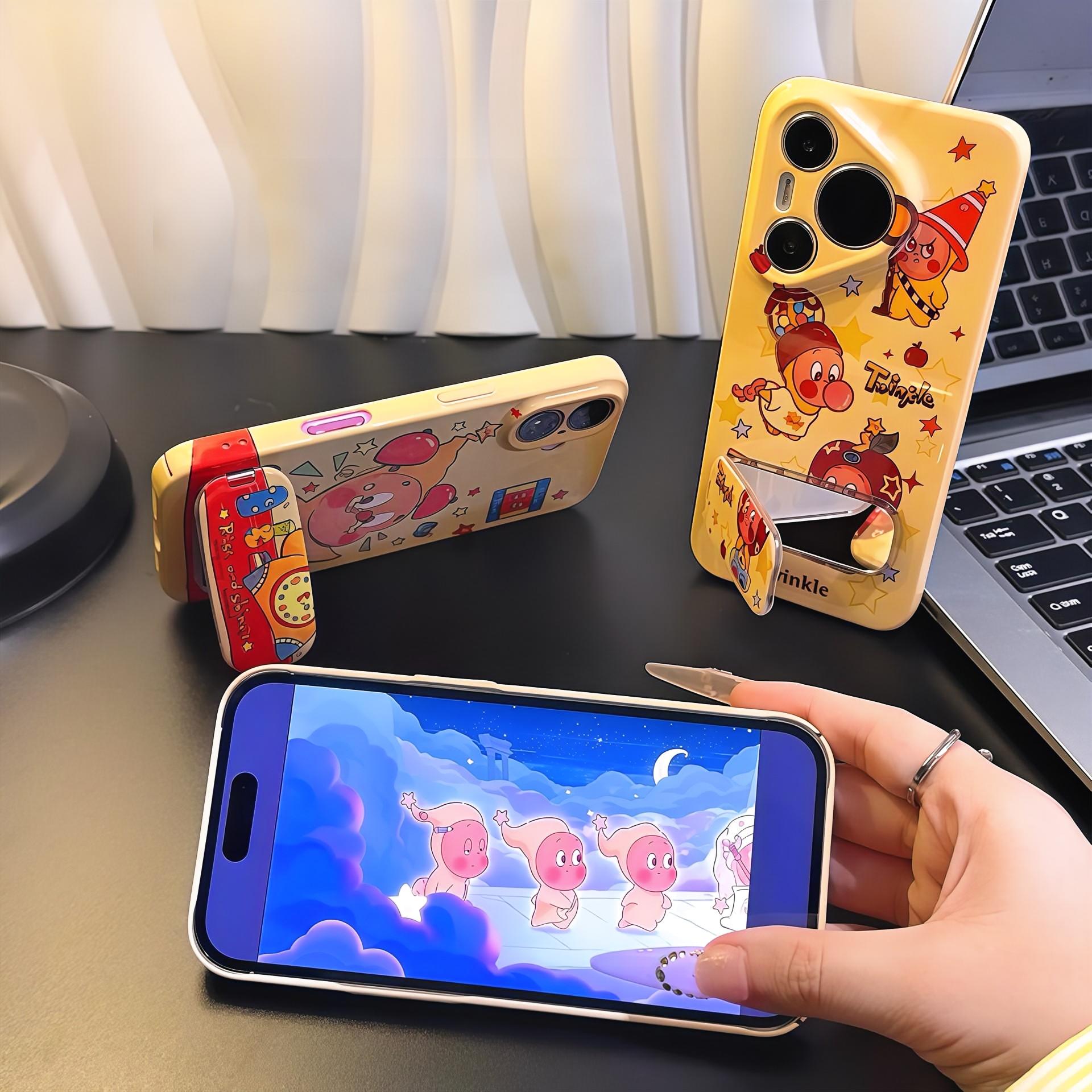 Kawaii Twinkle 3D iPhone Case with Built-In Mirror Stand – Adorable Cartoon Protective Cover