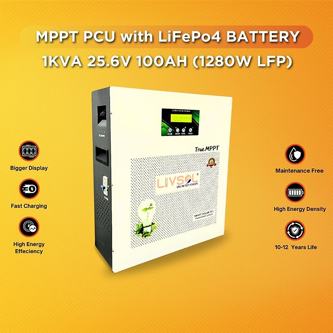 1KVA Smart MPPT (1250 VA) Solar Inverter with 1280Watt Hour LiFePo4 Battery
