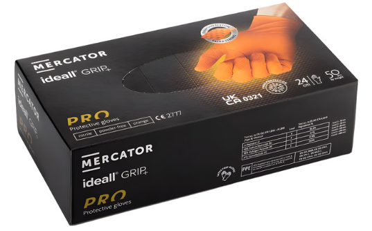 Predator by Ron Mercator Ideall Grip Orange Nitrile Gloves (XL) (Pack of 50)