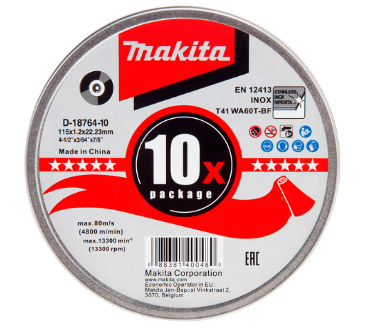 Makita D-18764 Metal Cutting Disc 115 × 1.2 × 22.2mm (Pack of 10)