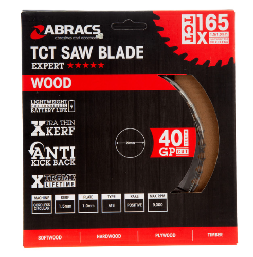  Abracs TCTC16540 Expert TCT Cordless Circular Saw Blade for Wood 165 × 20mm × 40T