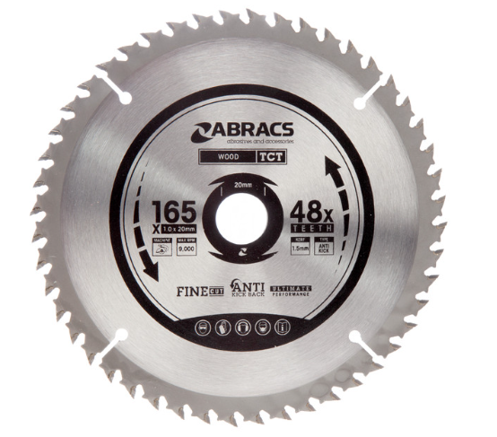 Abracs TCTC16548 Expert TCT Cordless Circular Saw Blade for Wood 165 × 20mm × 48T