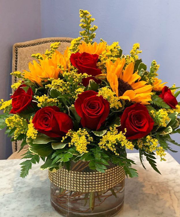 Sunflower and Rose Floral Arrangement
