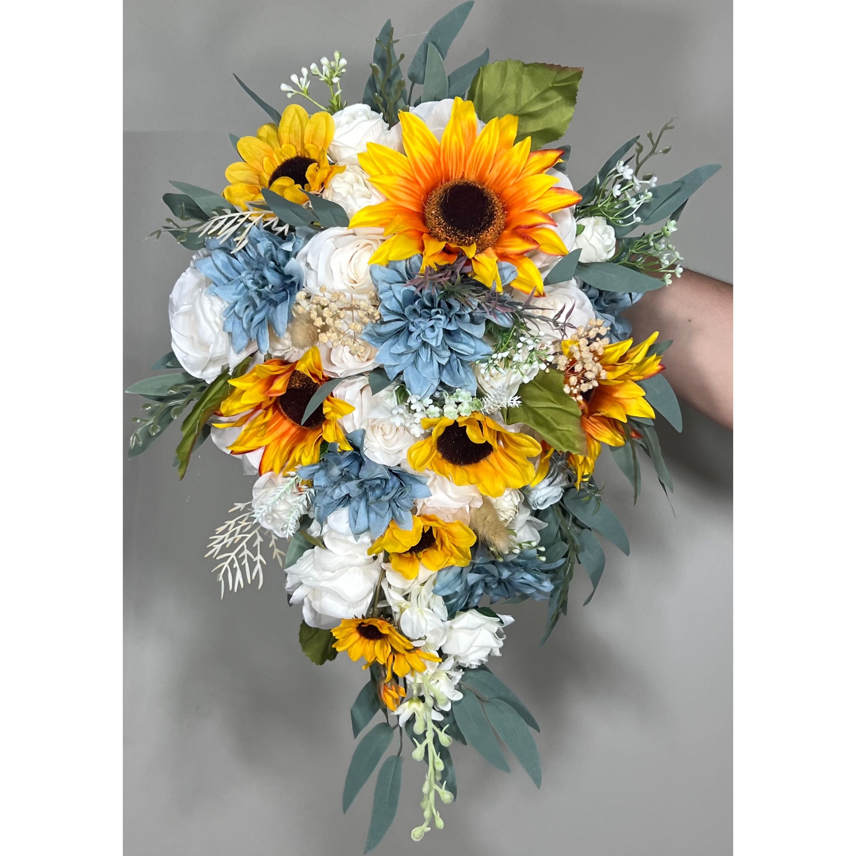 Cascading Sunflower and Rose Bridal Bouquet