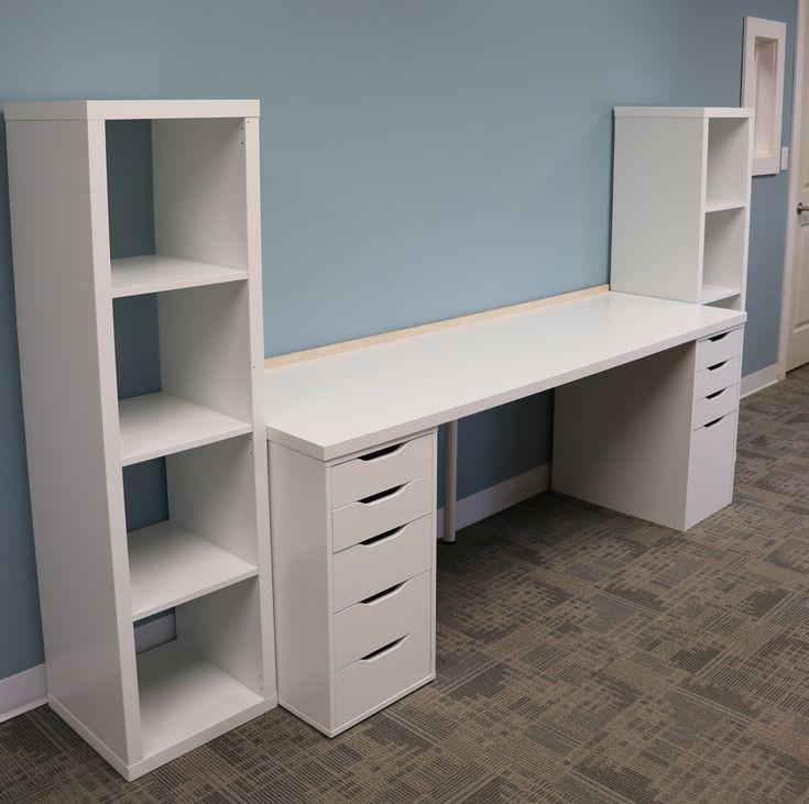White Office Desk with Shelves