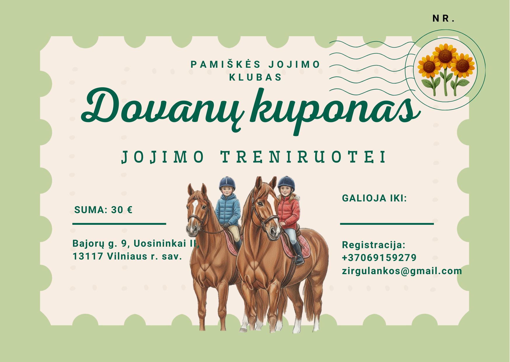 Dovanų kuponas individualiai jodinėjimo treniruotei