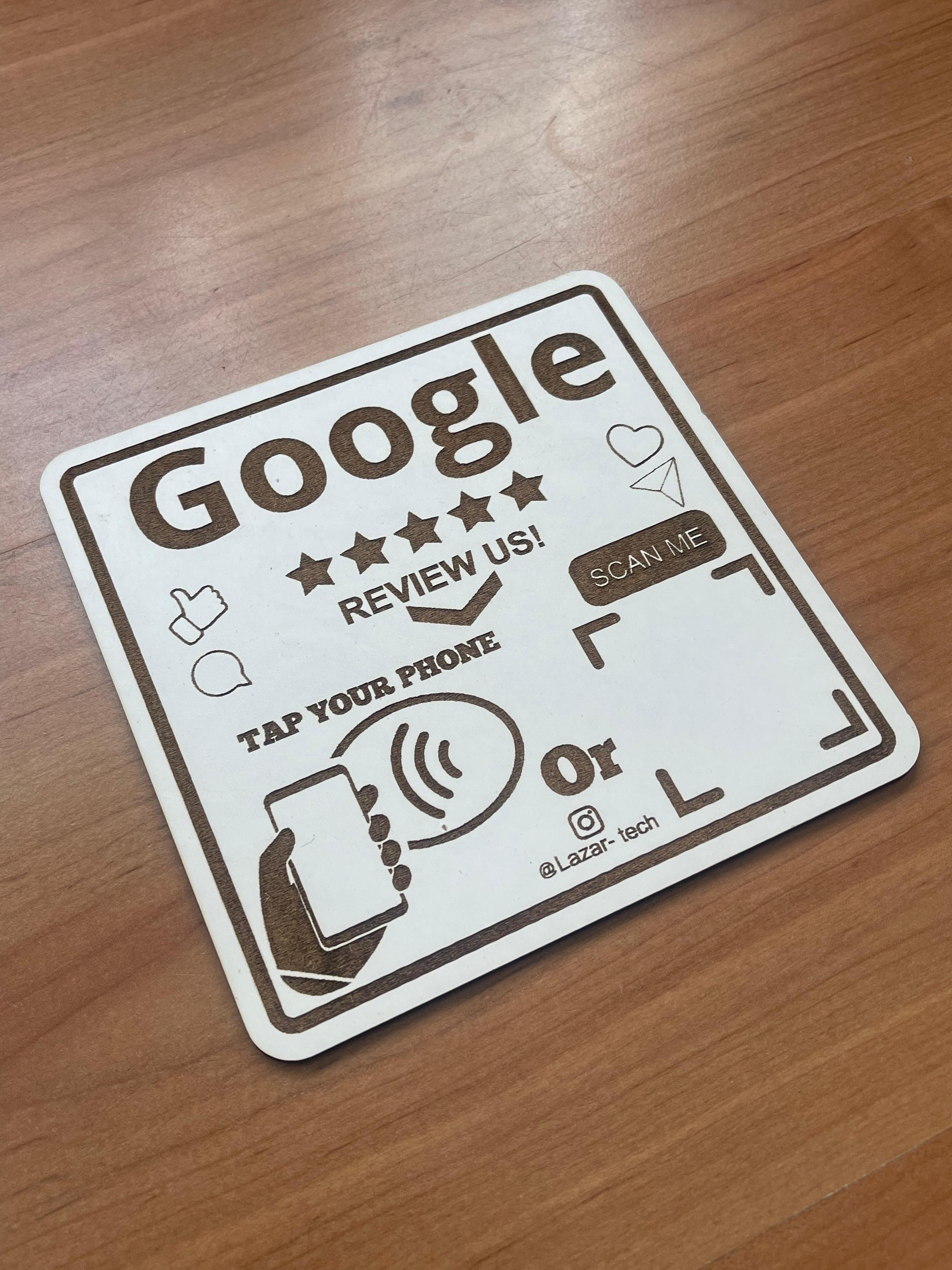 Plaque Google NFC et QR code 15x15 cm