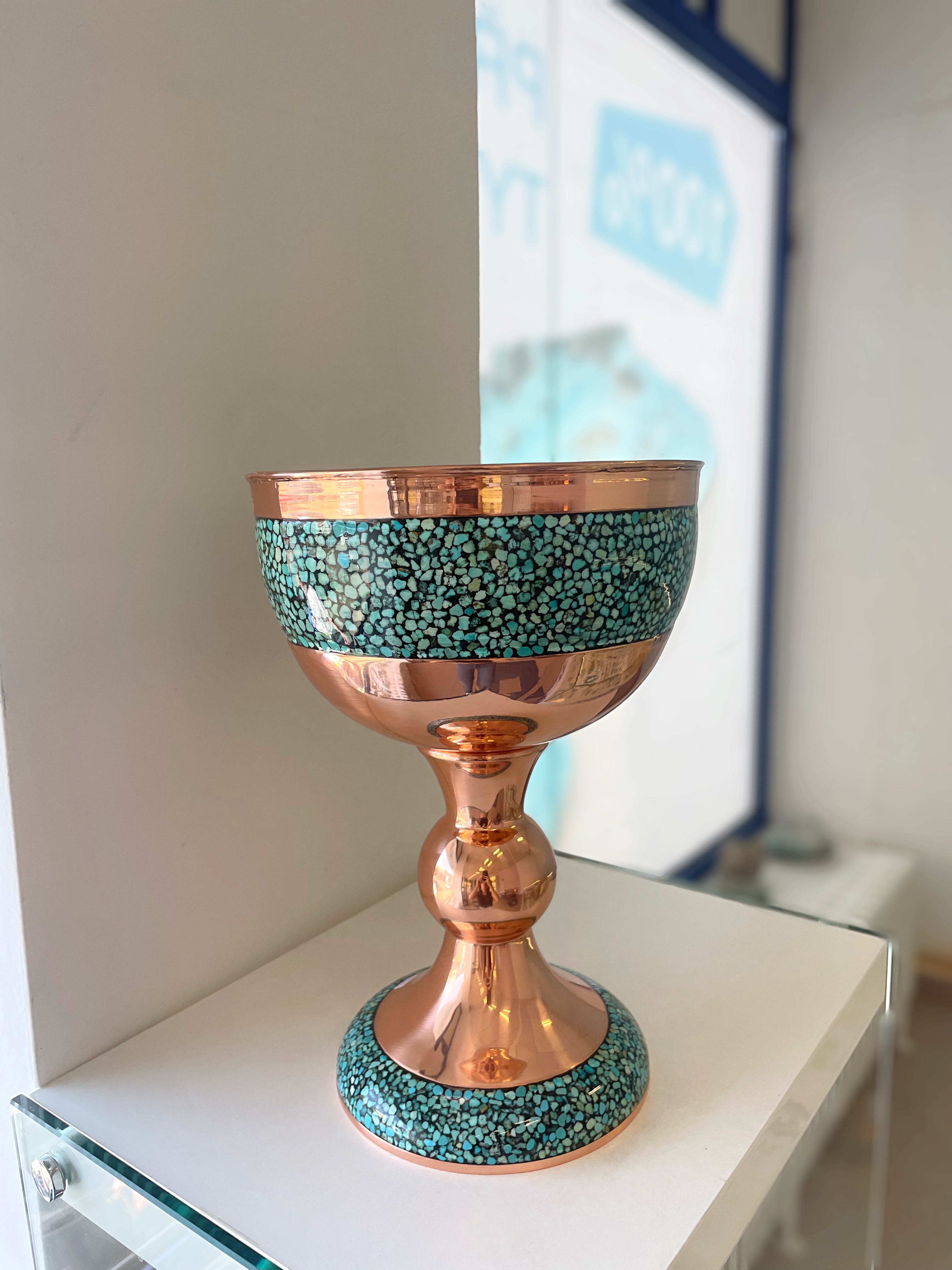 Copper cup with turquoise