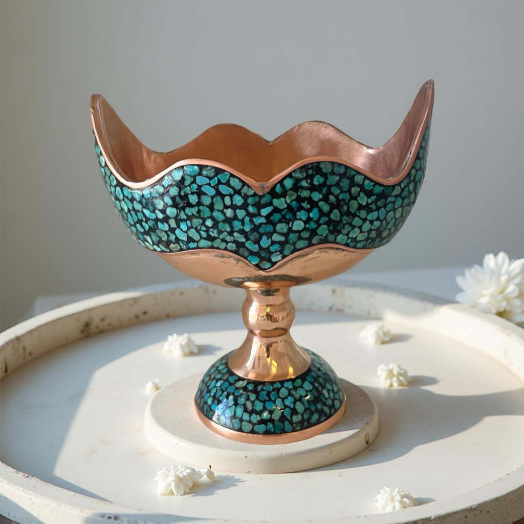 Persian turquoise inlaid candy dish