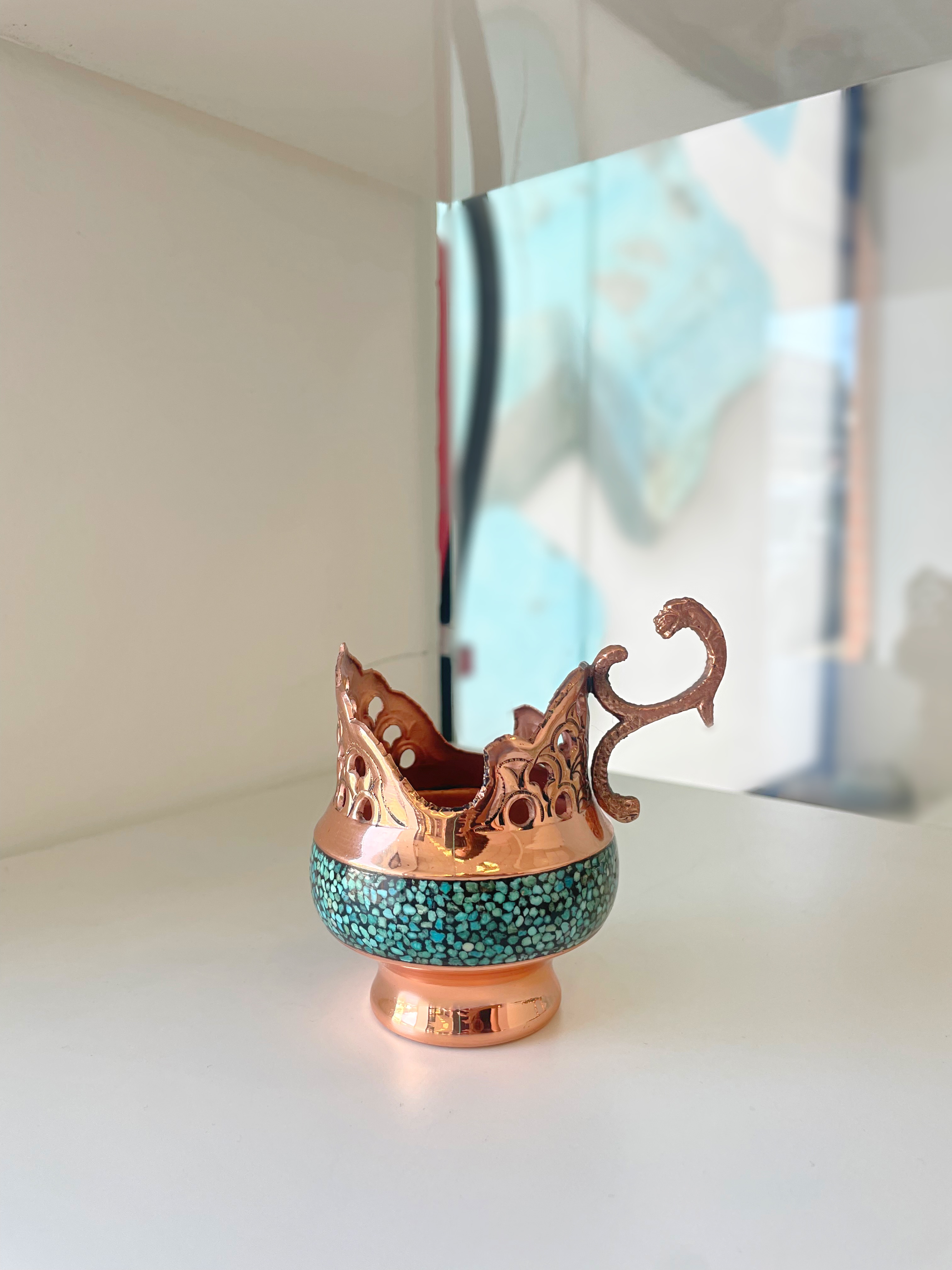 Handcrafted Copper and Turquoise Decorative Cup