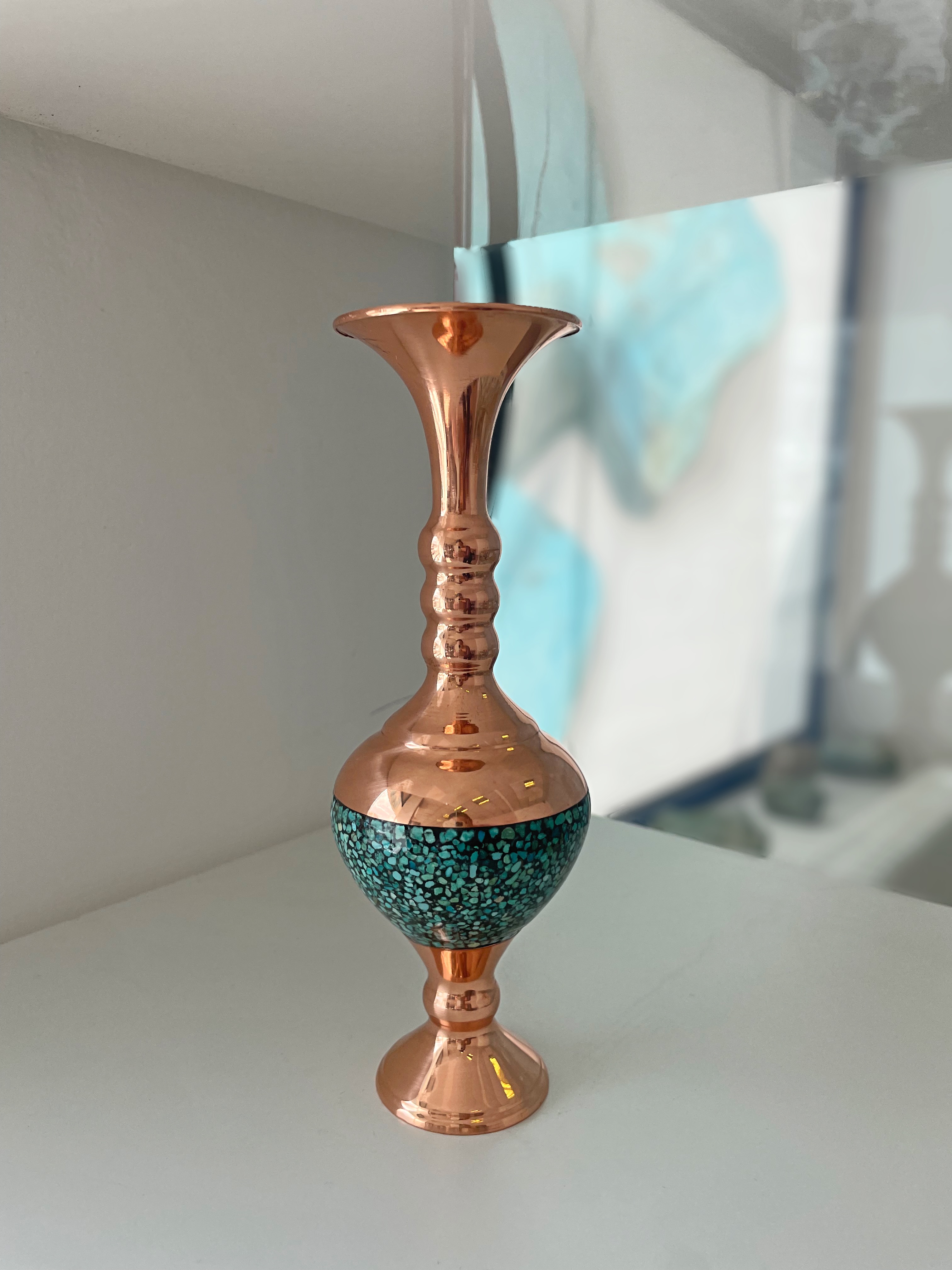 Handcrafted Copper and Turquoise Vase