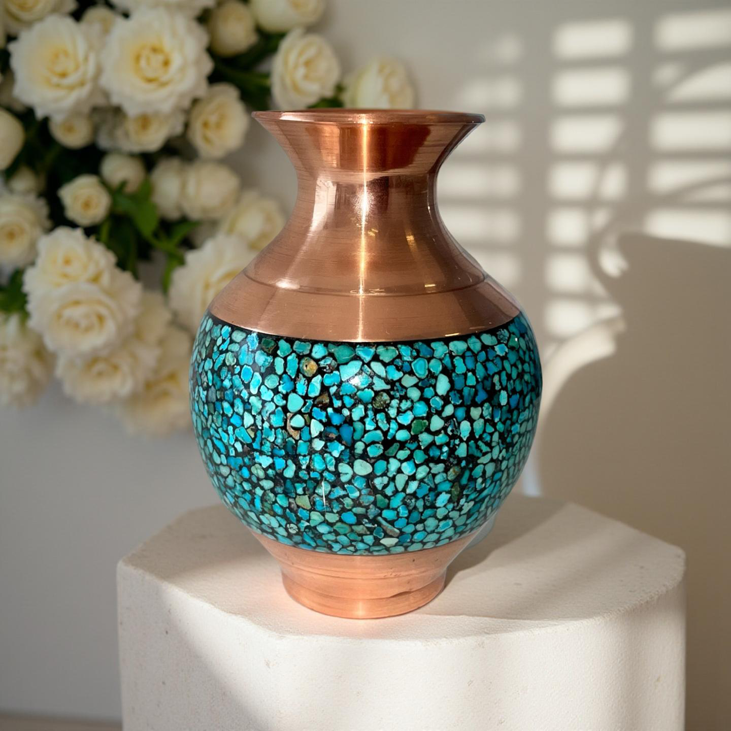 Copper vase with turquoise