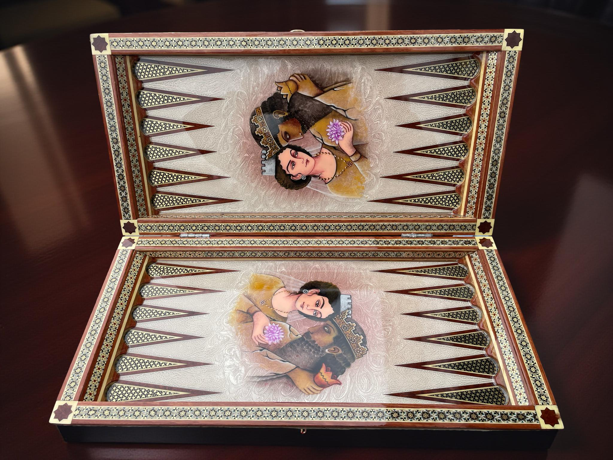 Handcrafted persian backgammon with chess set