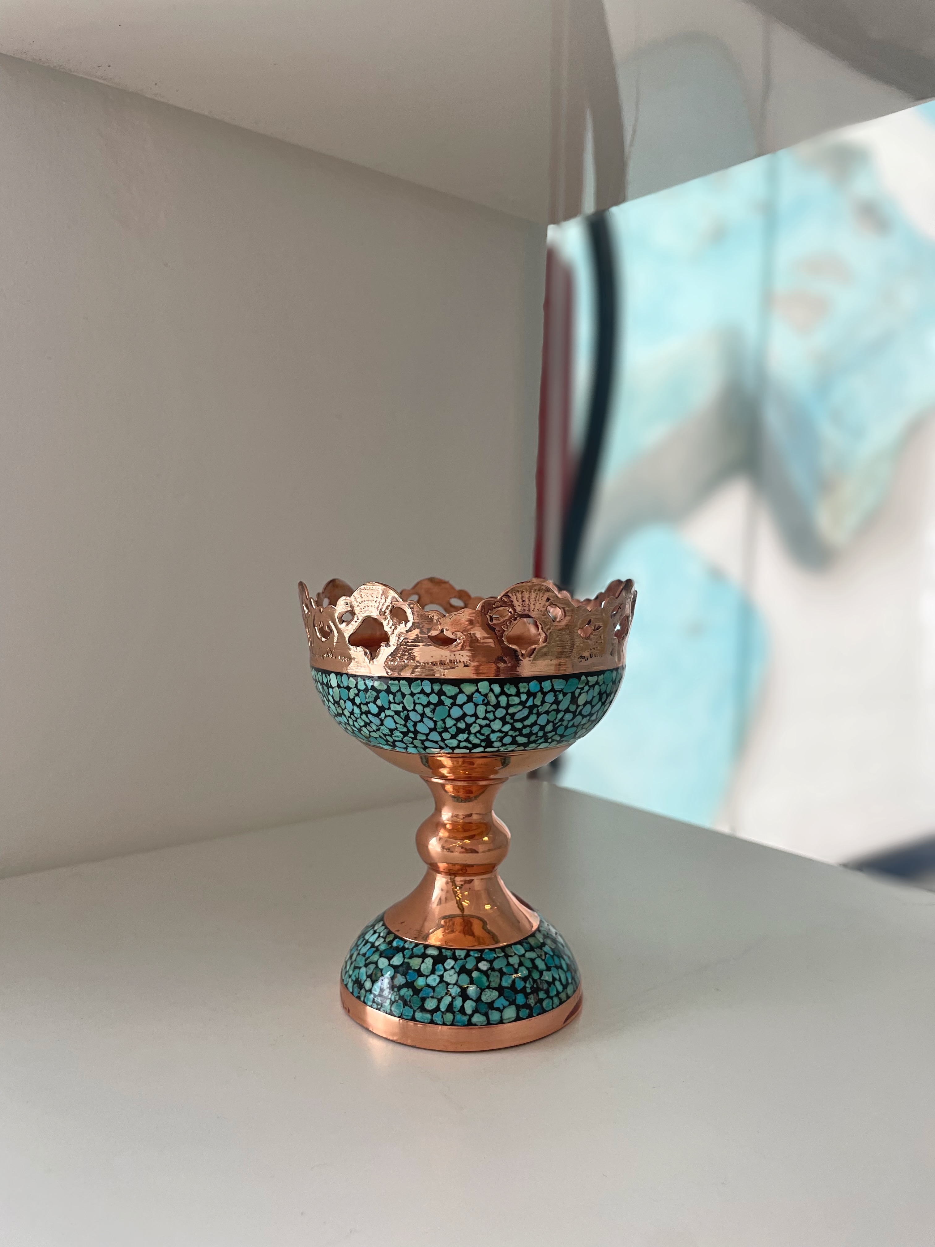 Handcrafted Copper and Turquoise Decorative Cup