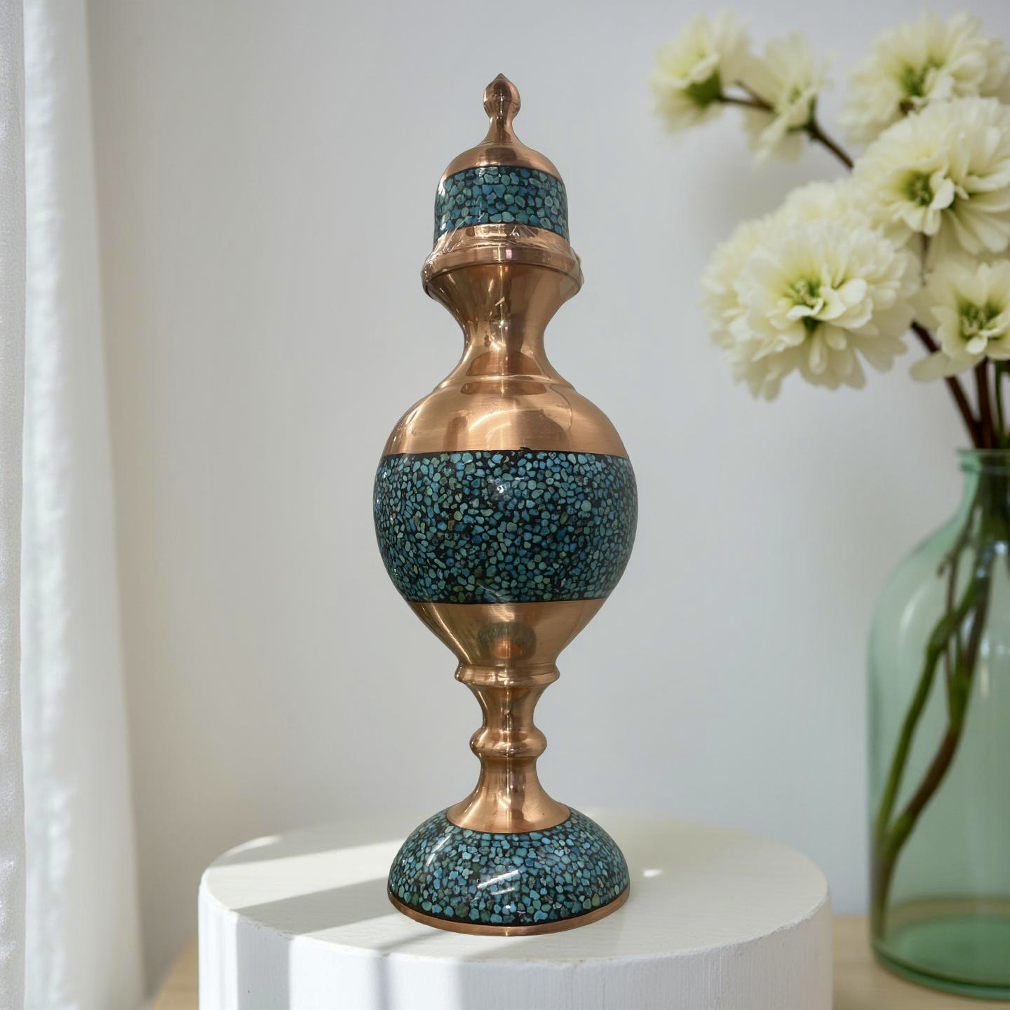 Persian copper pottery with turquoise pieces