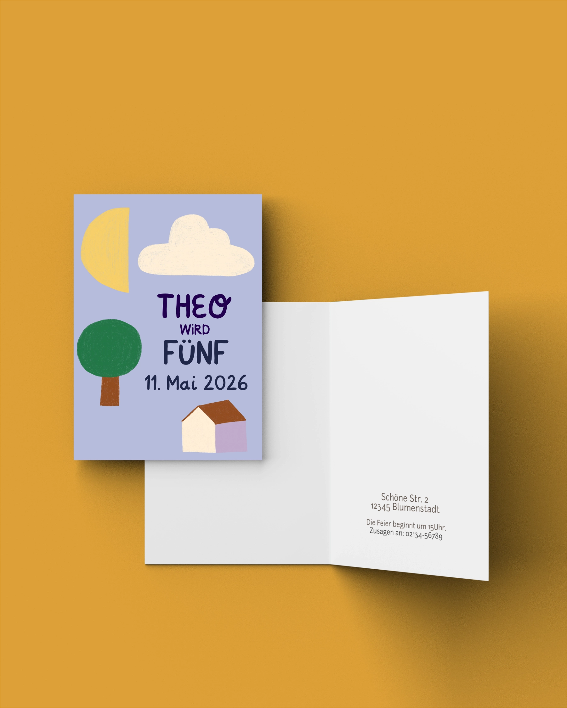 Geburtstagseinladung "Mond-Haus-Wolke"