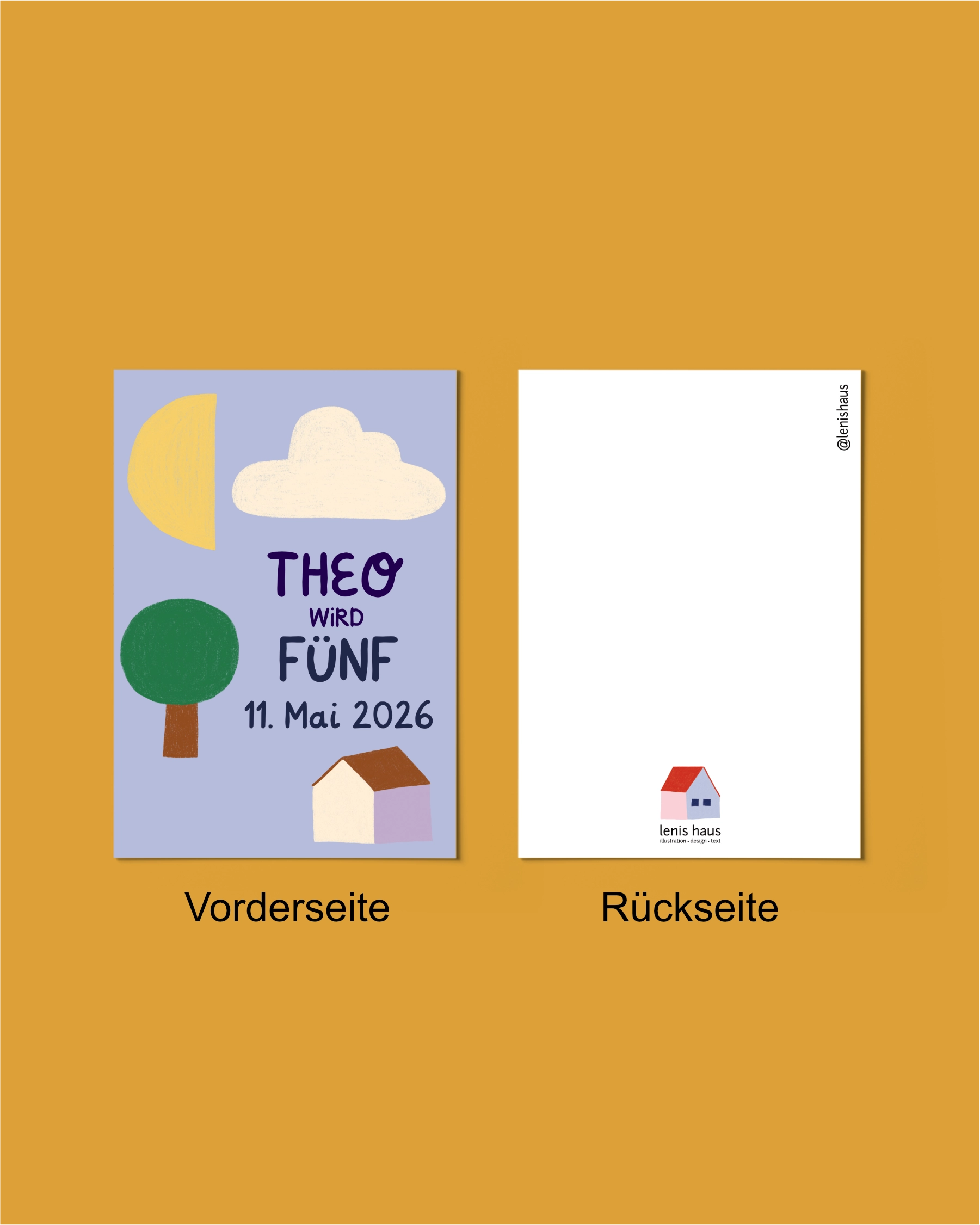 Geburtstagseinladung "Mond-Haus-Wolke"