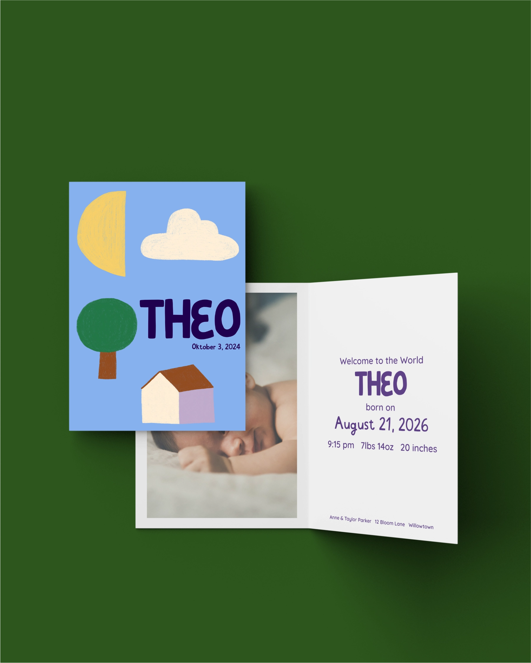 Birth Announcement "Moon-House-Cloud"