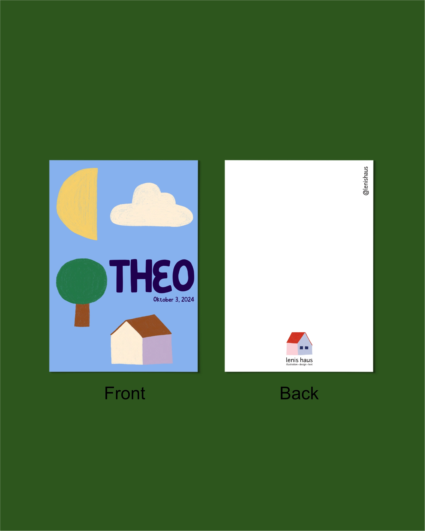 Birth Announcement "Moon-House-Cloud"