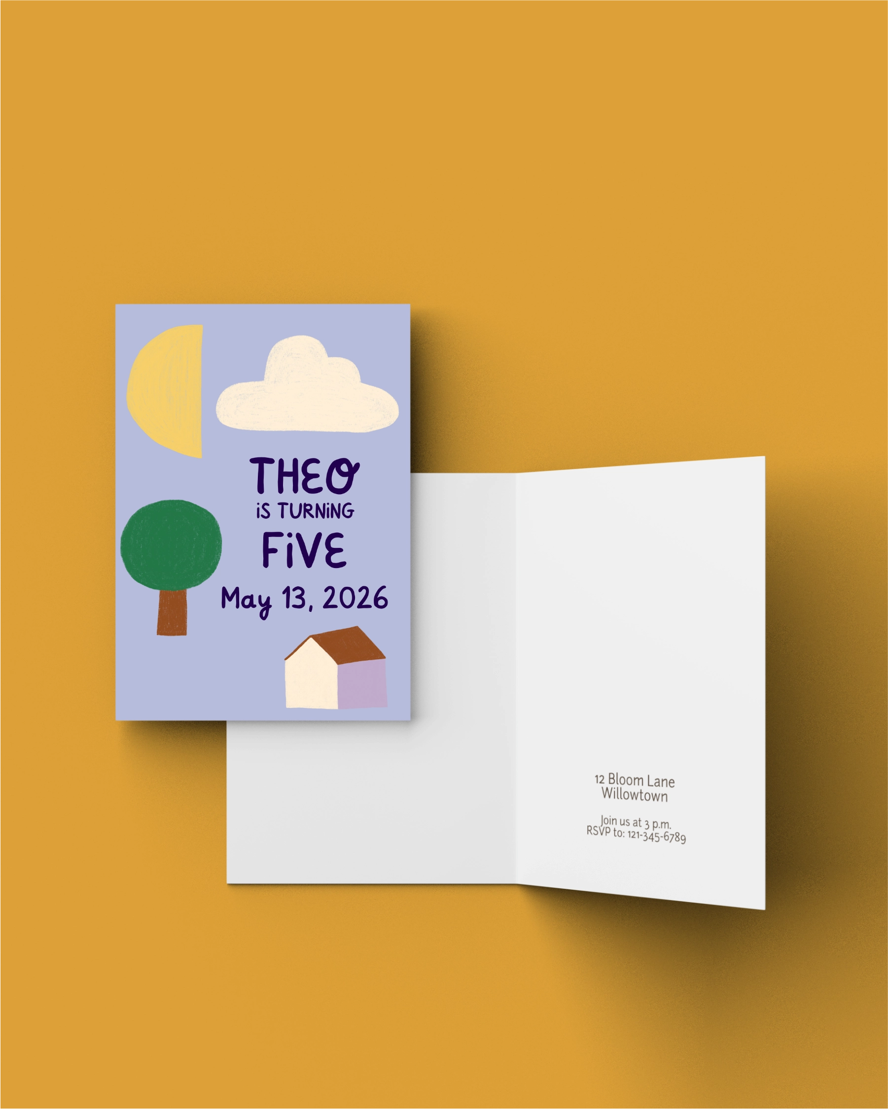 Birthday Invitation "Moon-House-Cloud"