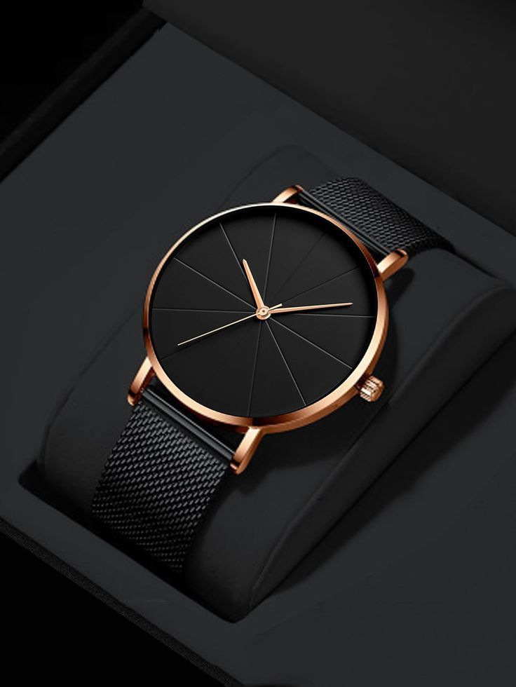 Minimalist Black Mesh Wrist Watch
