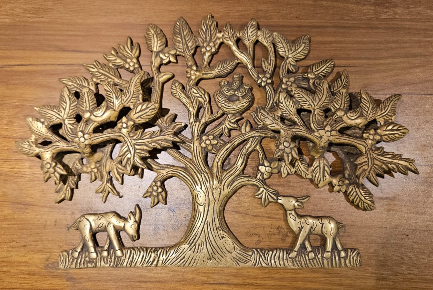 Kalpavriksha — Brass Tree of Life Wall Plaque with Deer and Nest