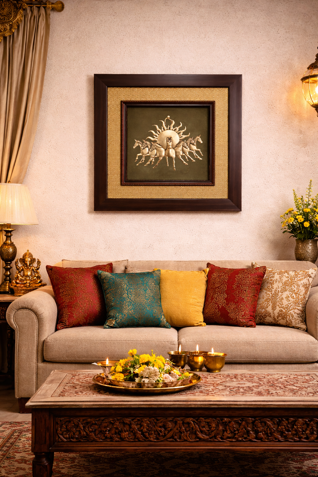 Brass Sun Chariot Wall Decor