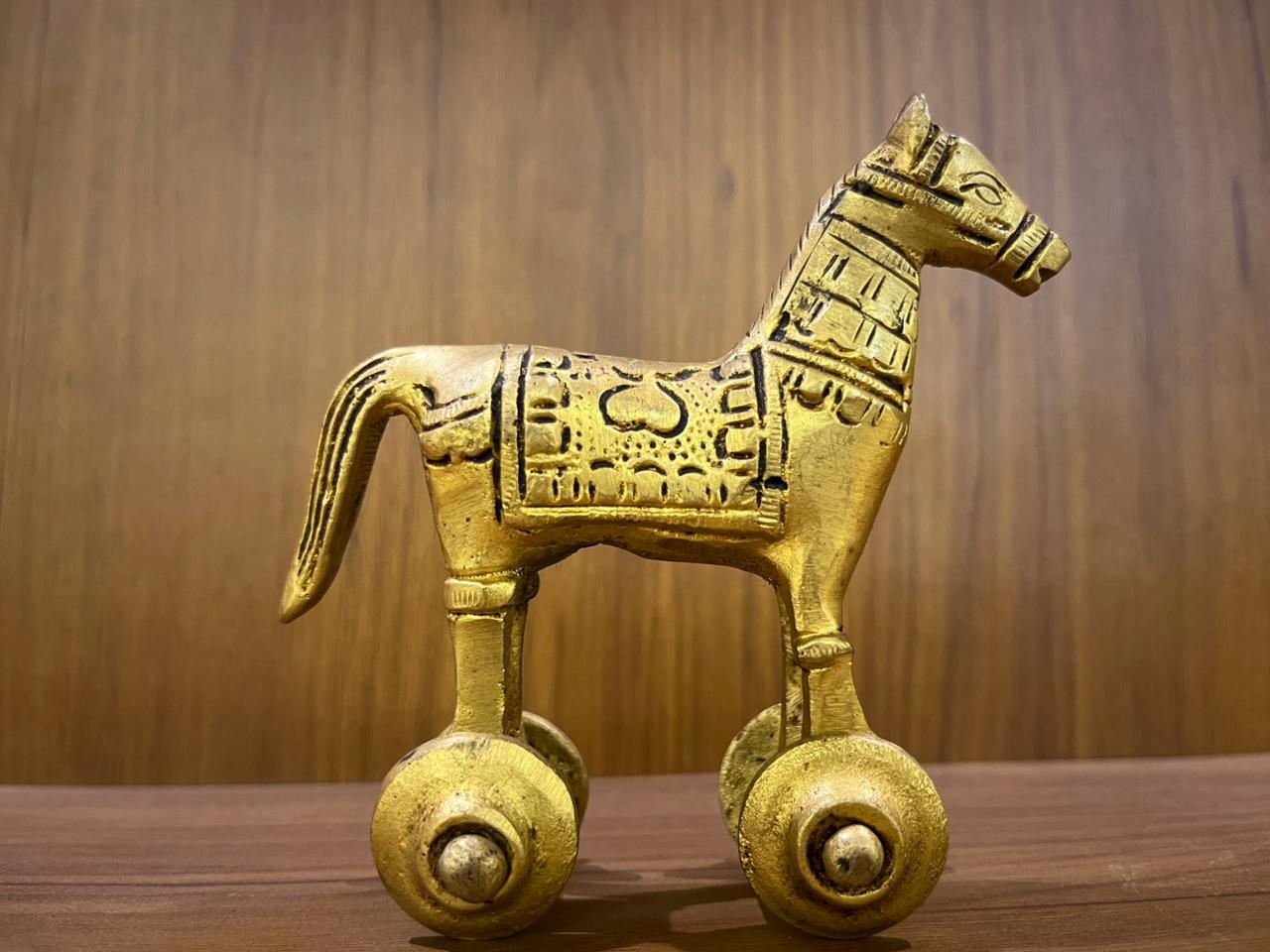 Brass Horse Statue on Wheels