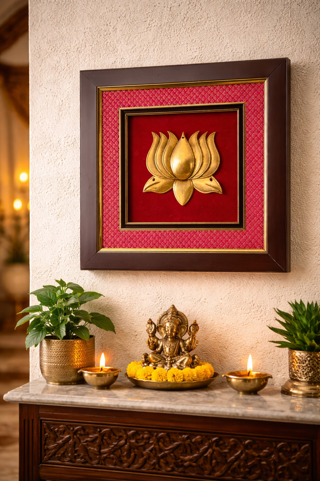 Golden Lotus Wall Art Frame