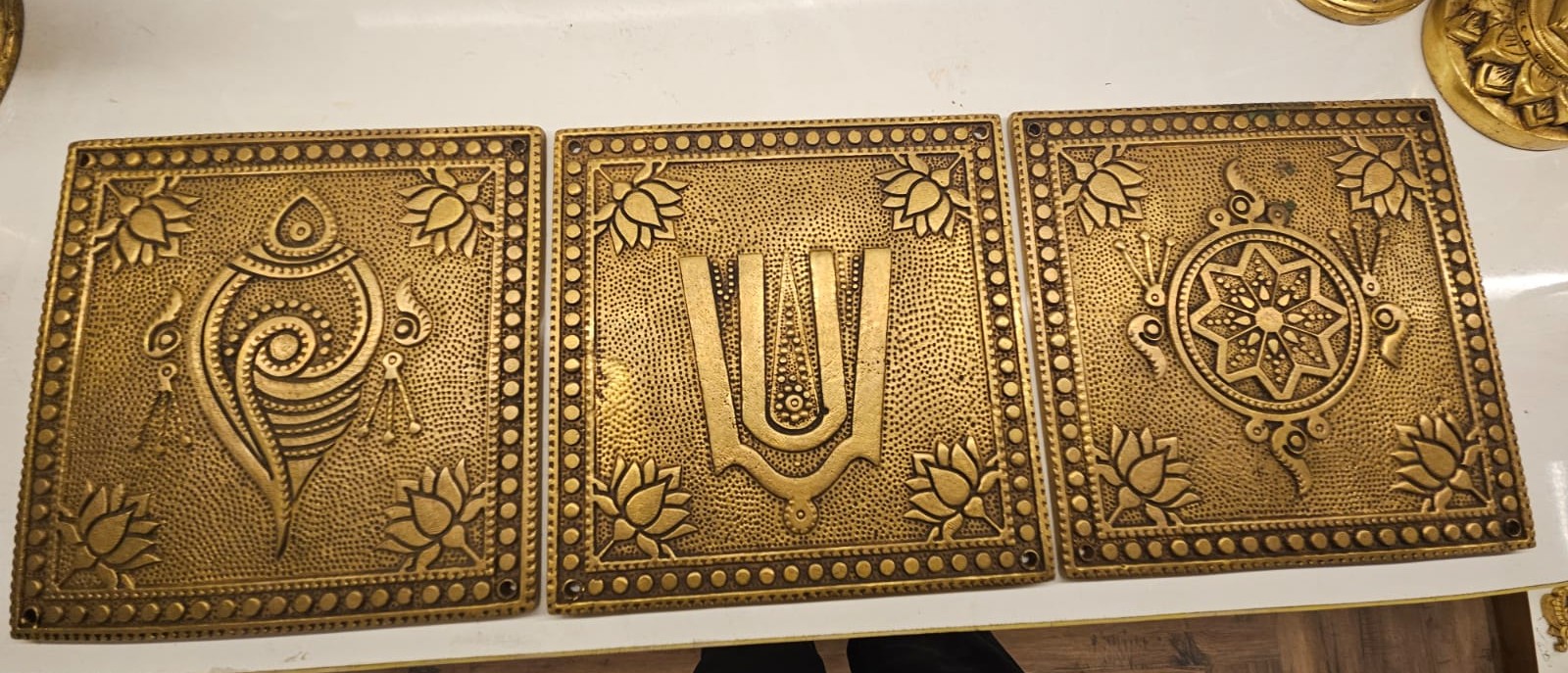 Divya Trimurti — Brass Vishnu Sacred Attributes Panel Set