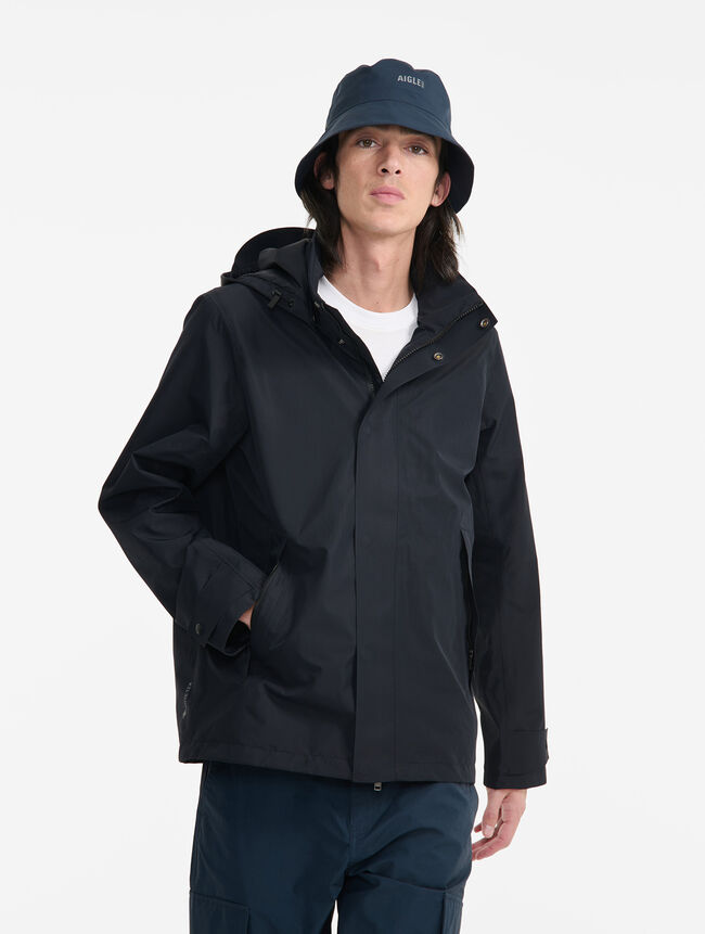 Veste imperméable noire courte GORE-TEX avec capuche amovible