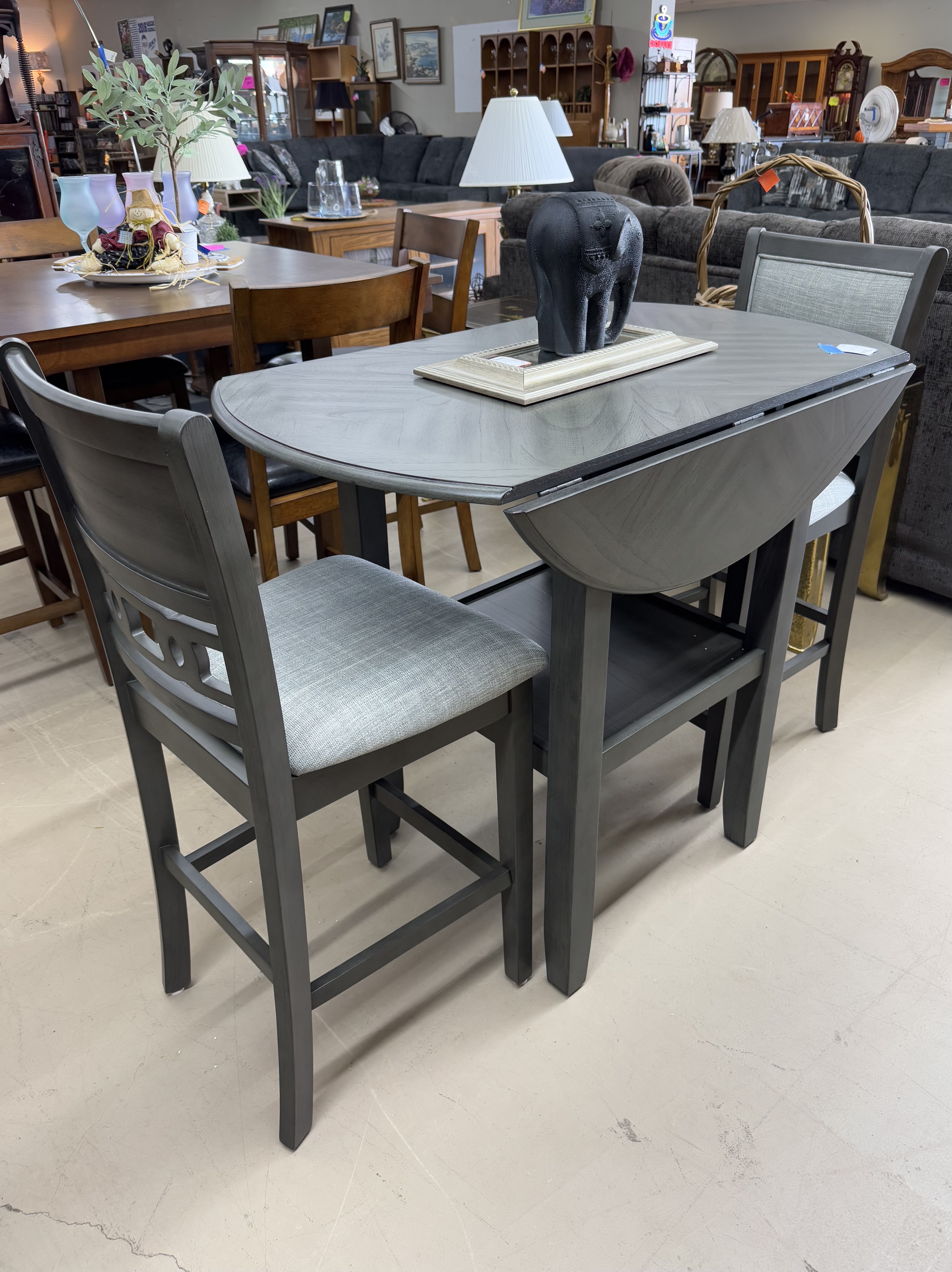 Gray Drop-Leaf Dining Table Set