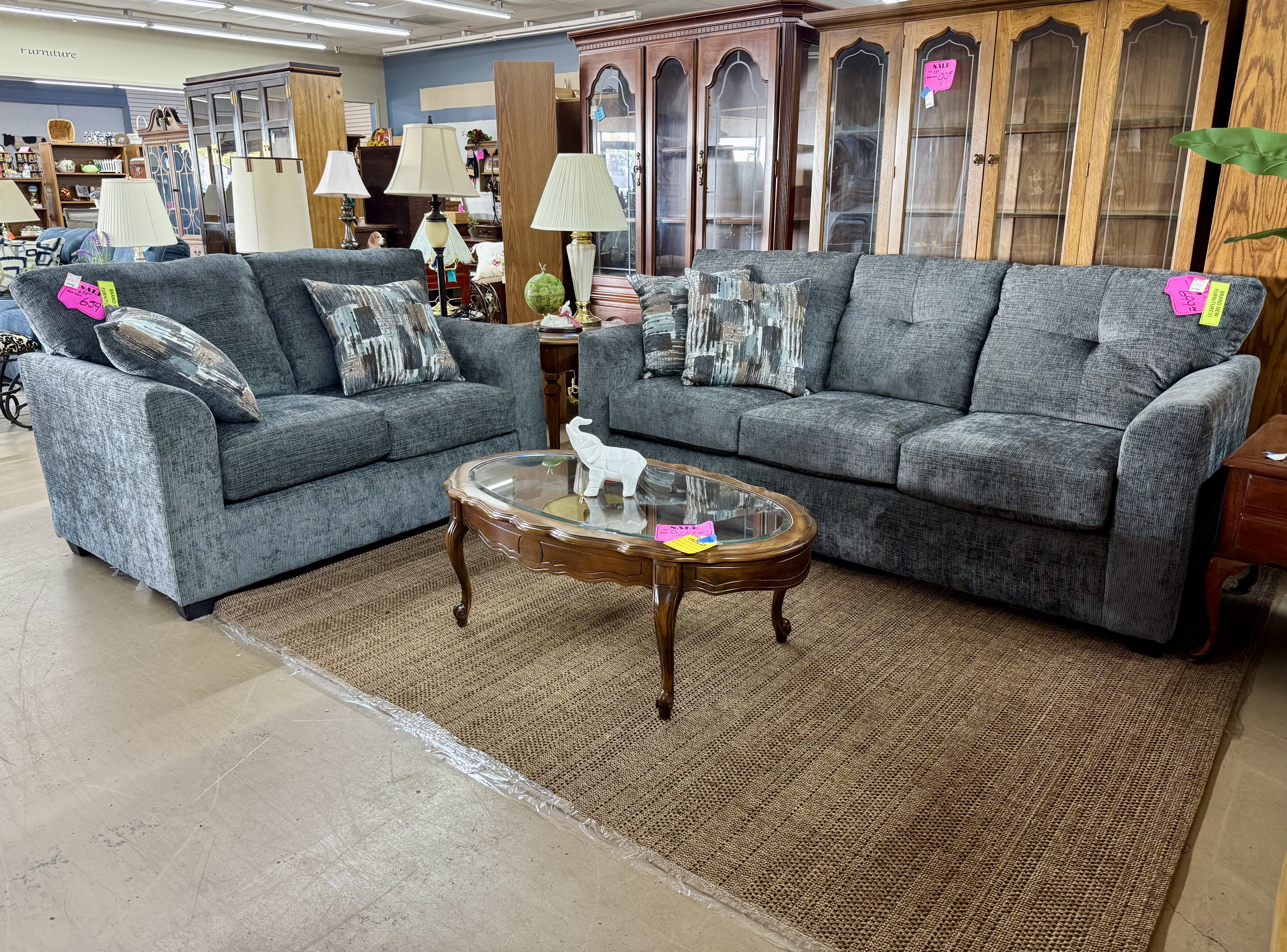 Gray Upholstered Sofa Set