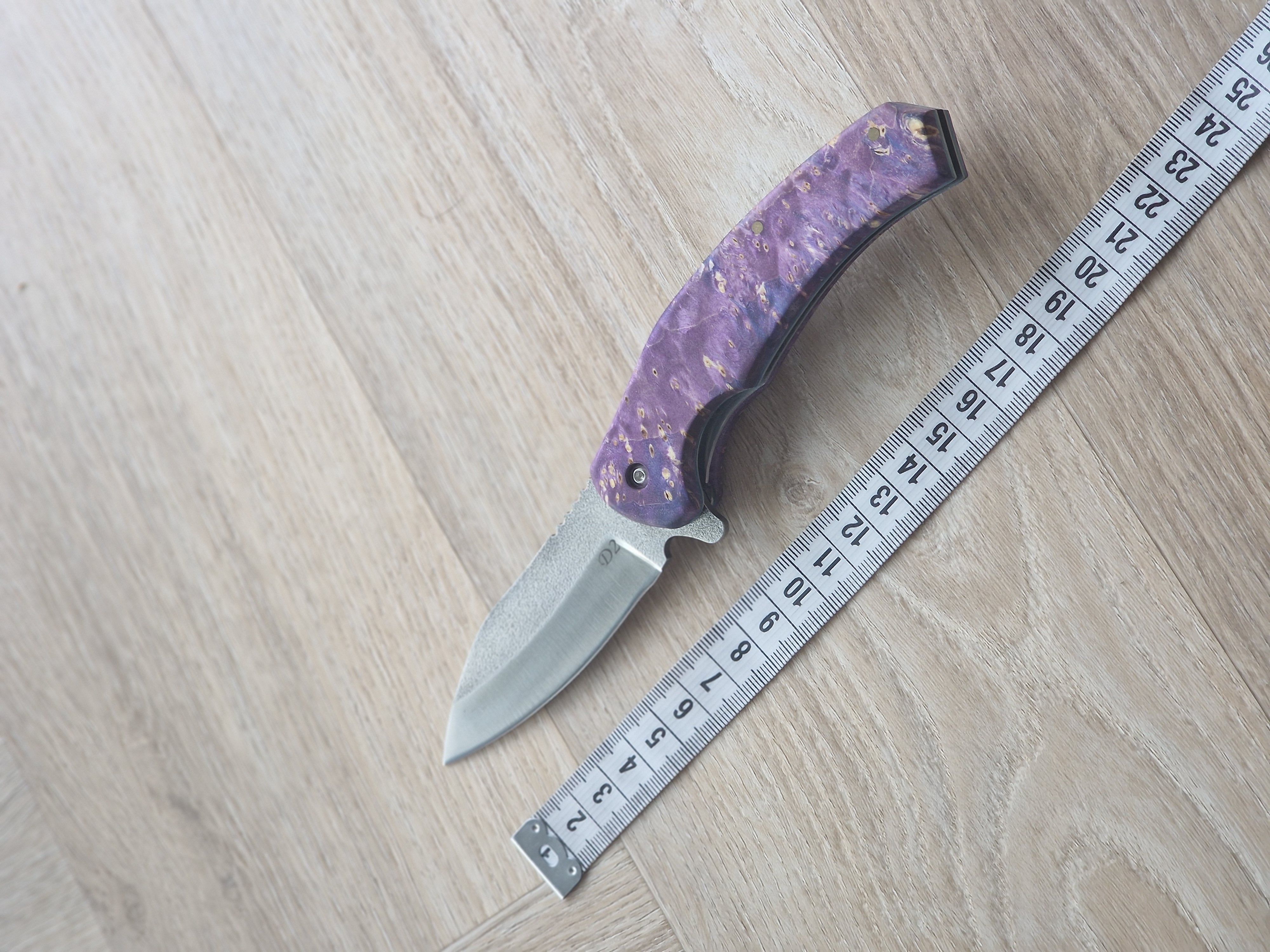 Böhler D2 Pocket Knife with Stabilized Wooden Handle Purple