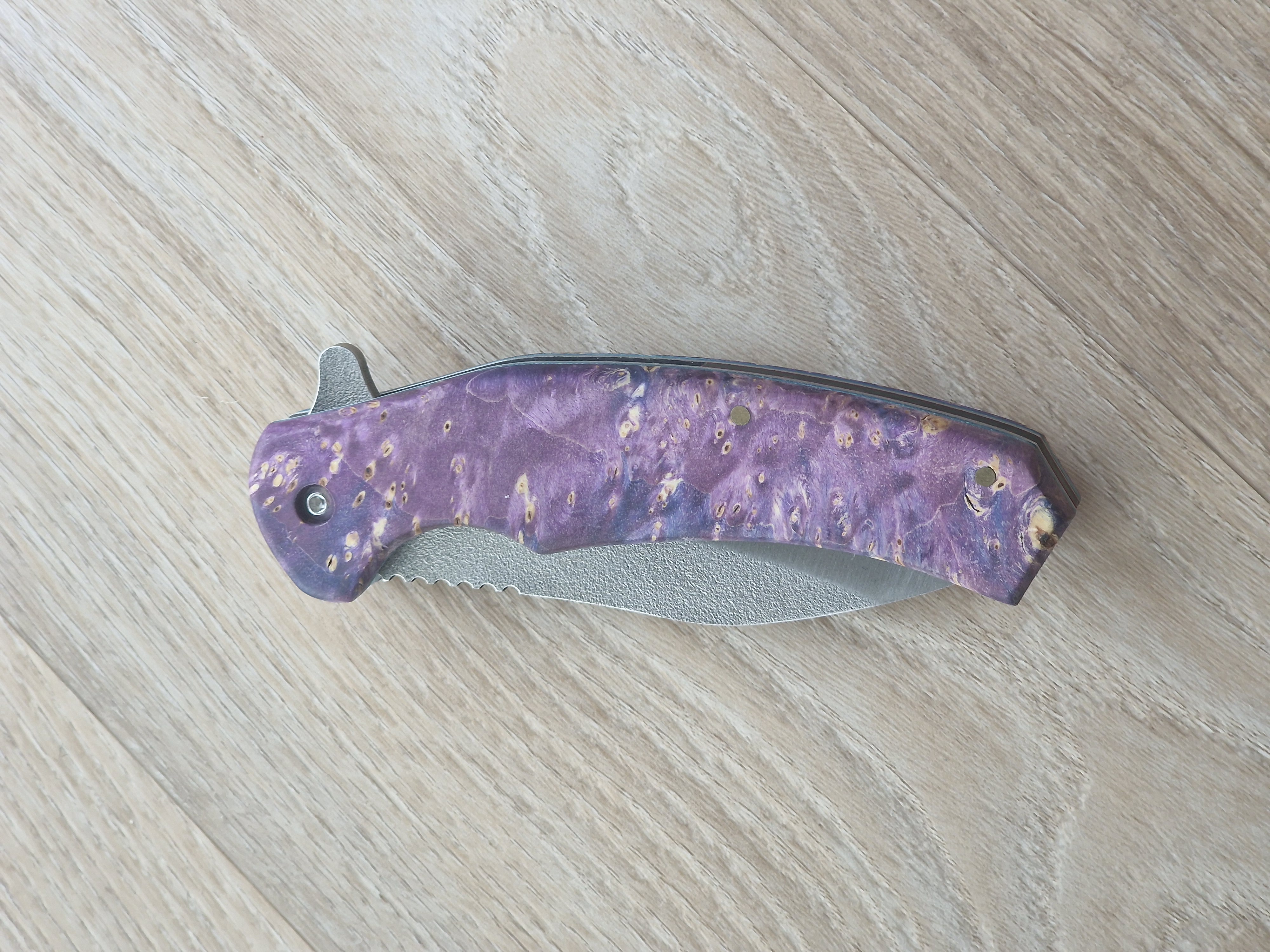 Böhler D2 Pocket Knife with Stabilized Wooden Handle Purple