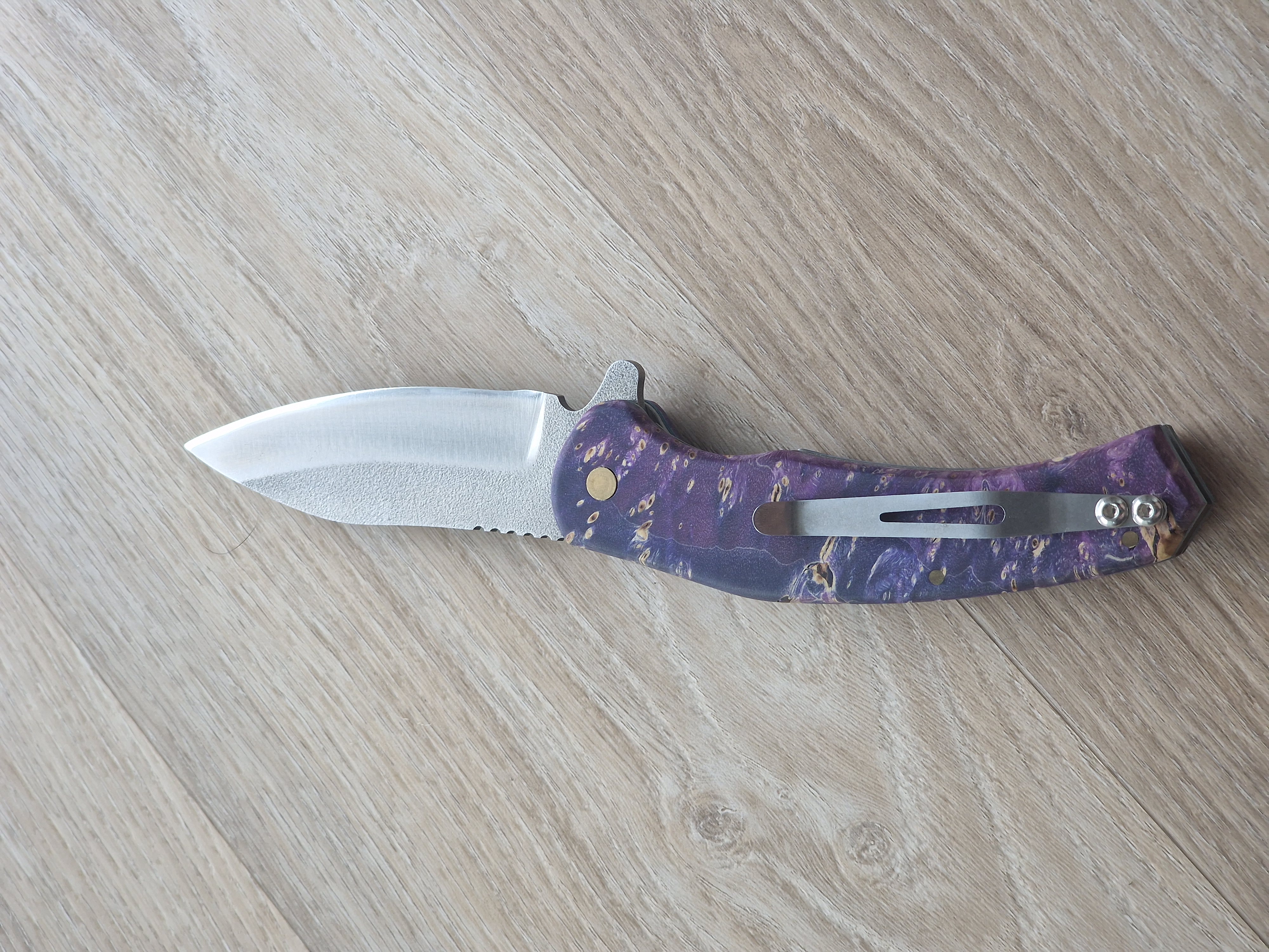 Böhler D2 Pocket Knife with Stabilized Wooden Handle Purple