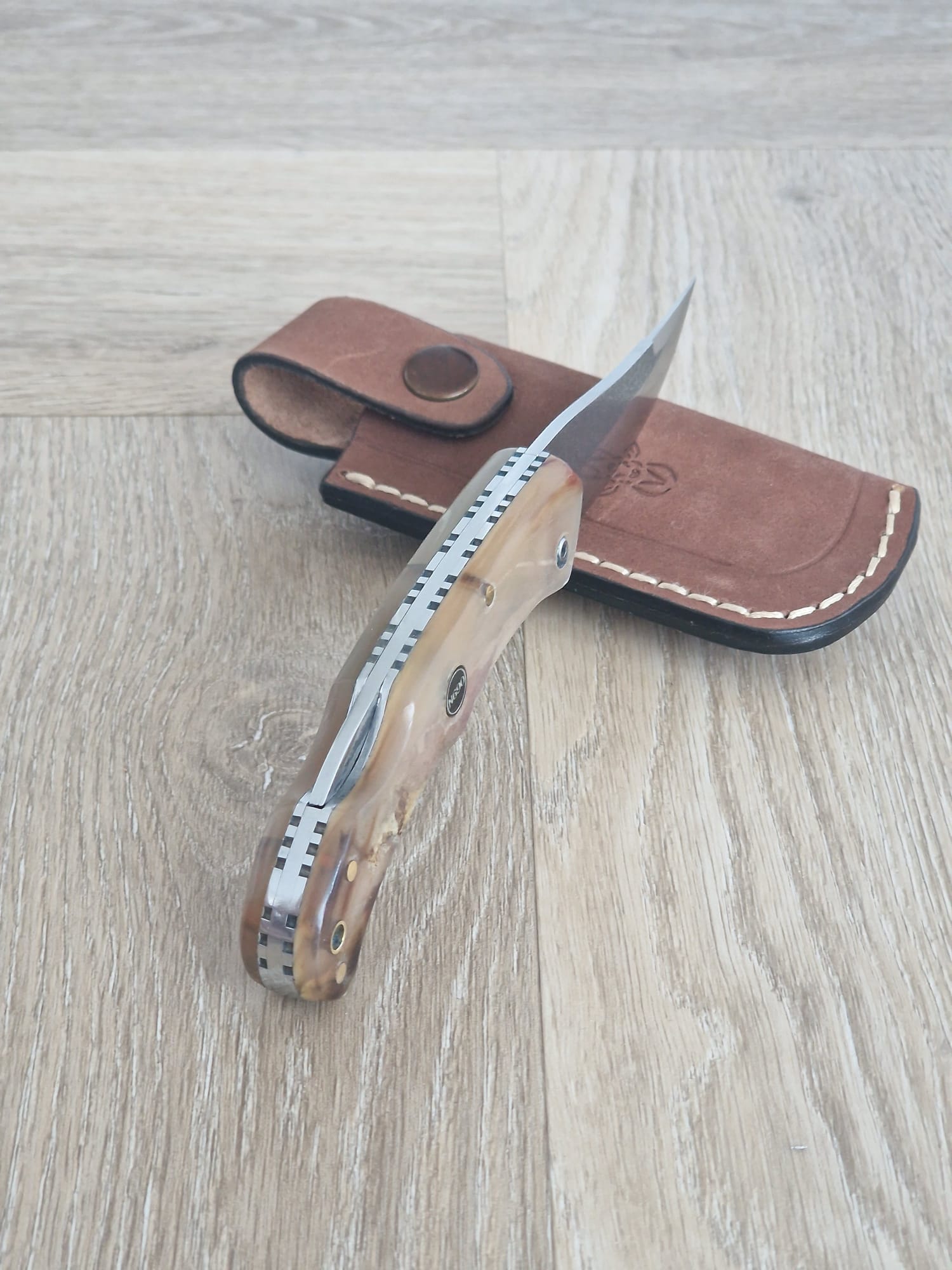 Handmade Pocket Knife with Horn Handle & N690 Steel (19 cm)