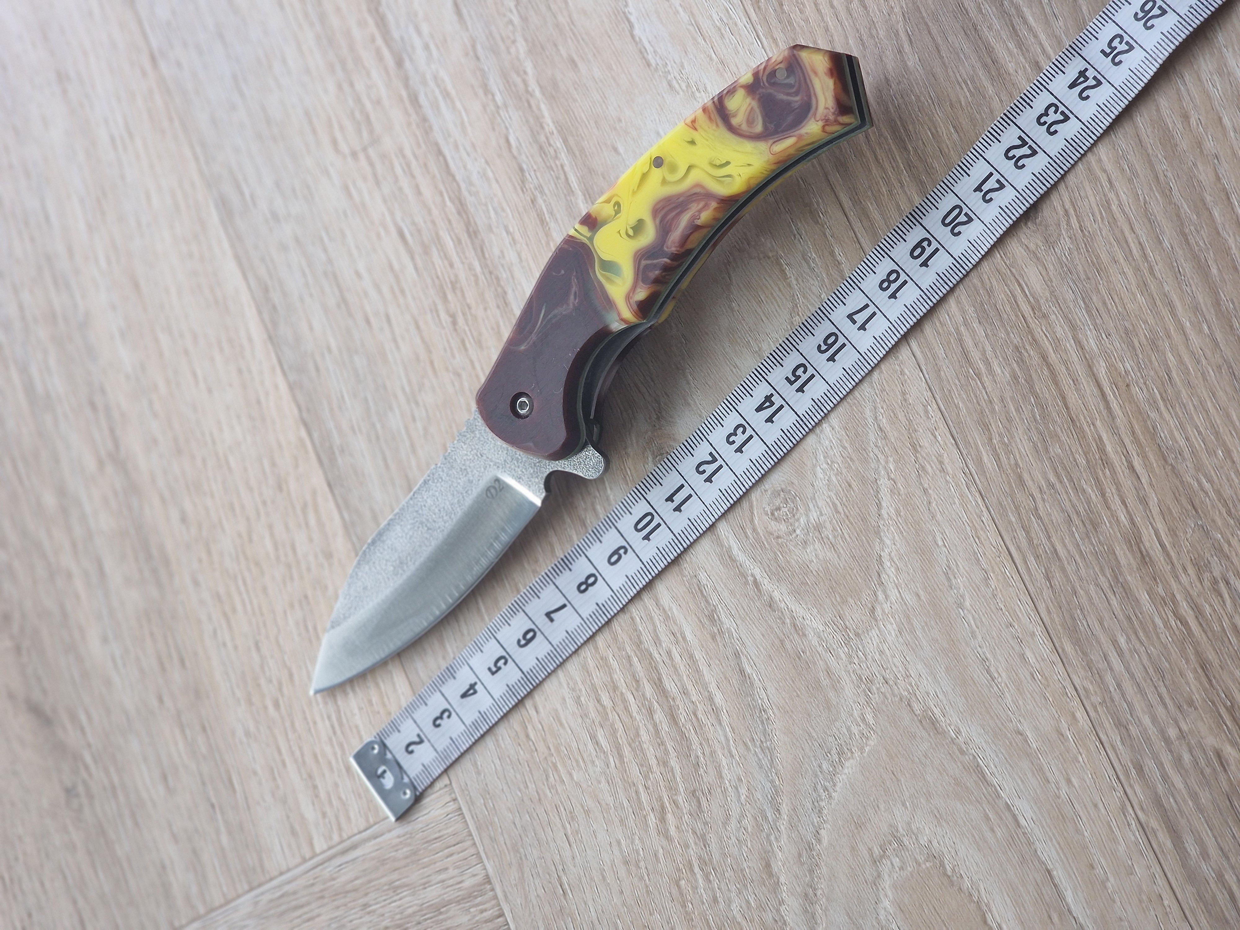 Böhler D2 Pocket Knife with Epoxy Handle Yellow-Brown