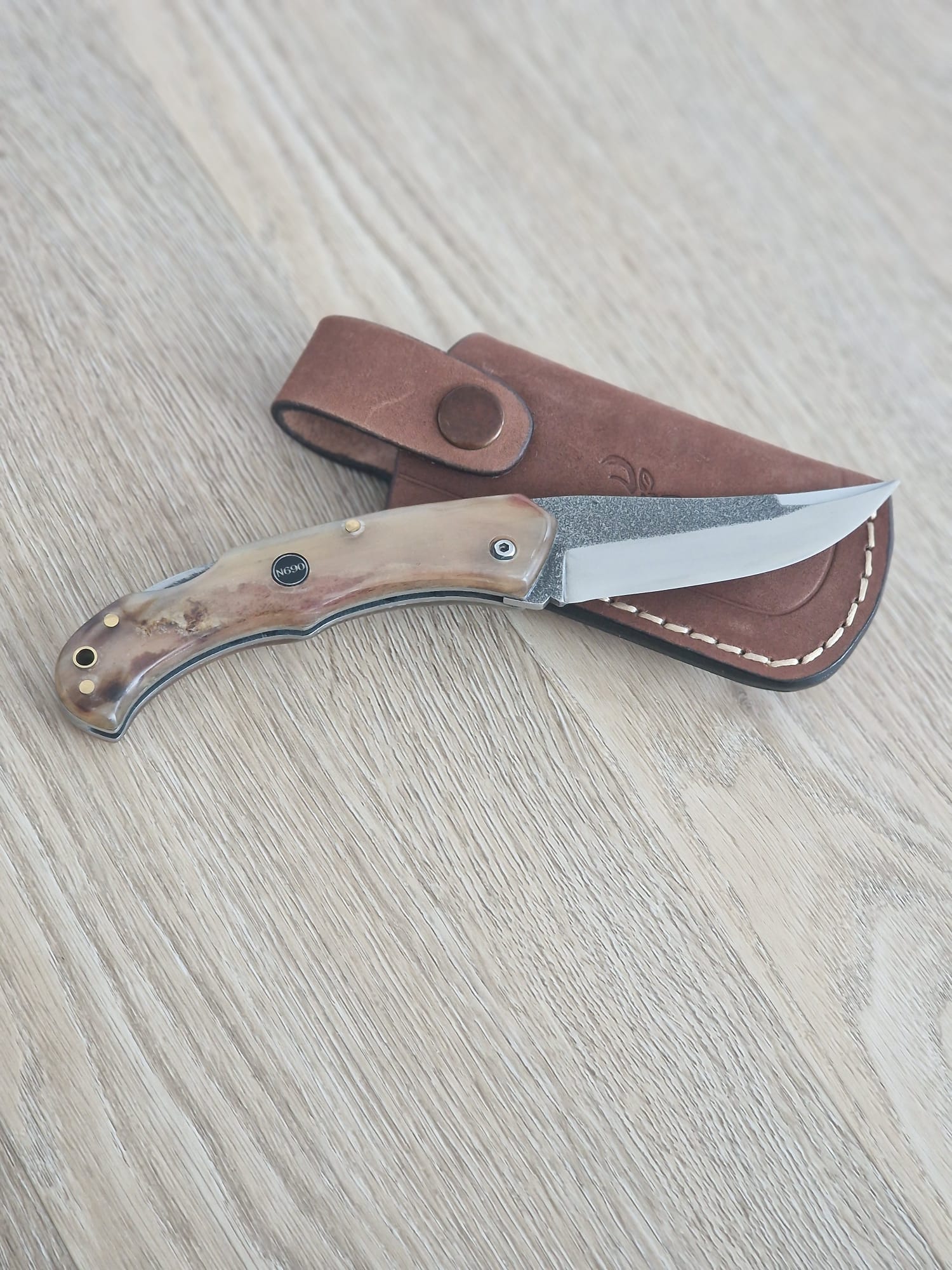 Handmade Pocket Knife with Horn Handle & N690 Steel (19 cm)