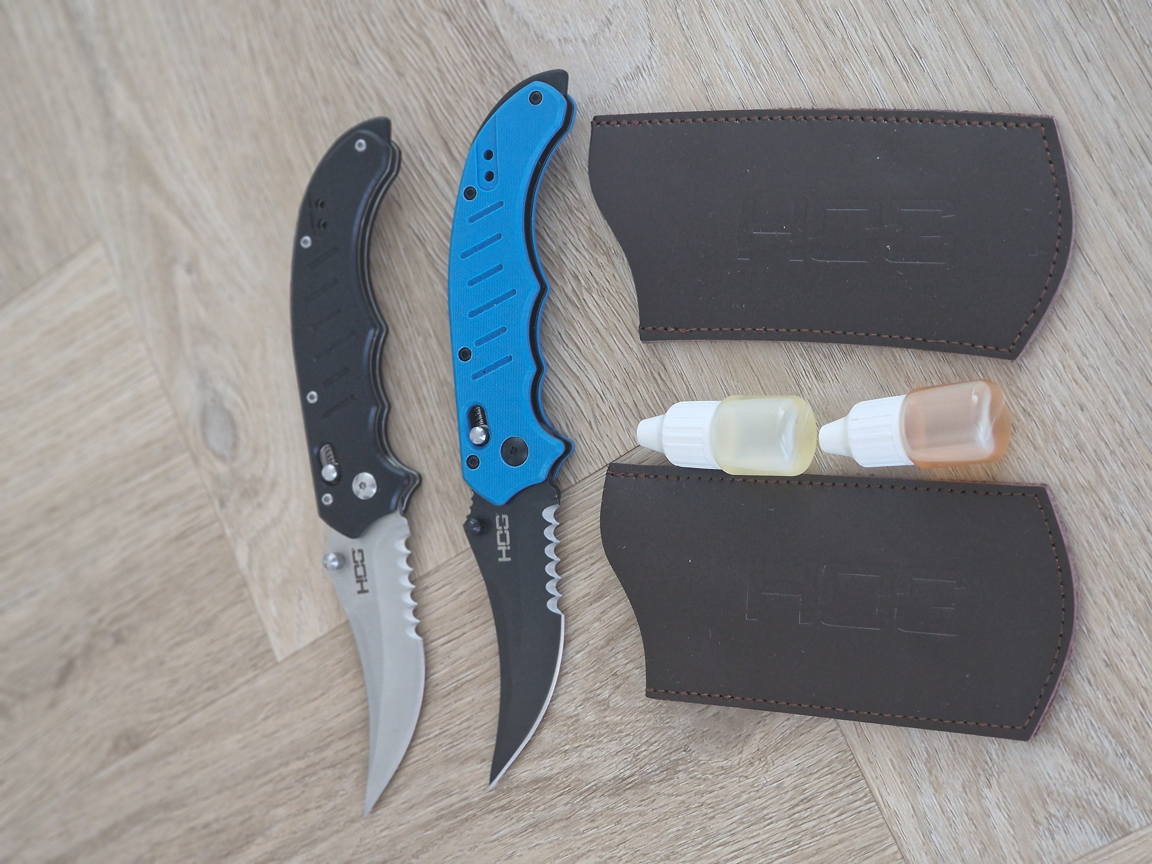 🌟 HOGG Zakmes met Roestvrij 5Cr15MoV Staal & Leren Hoes (Blauw – 20 cm)