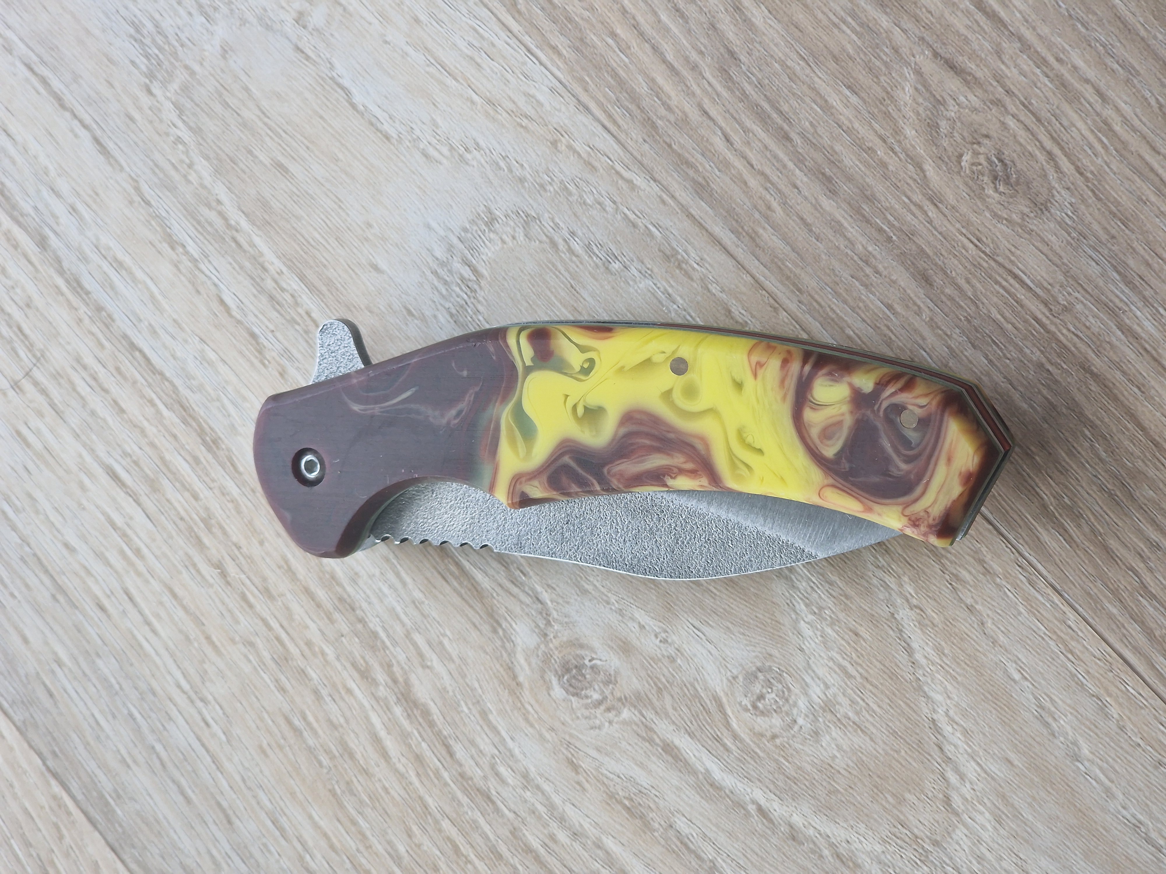 Böhler D2 Pocket Knife with Epoxy Handle Yellow-Brown