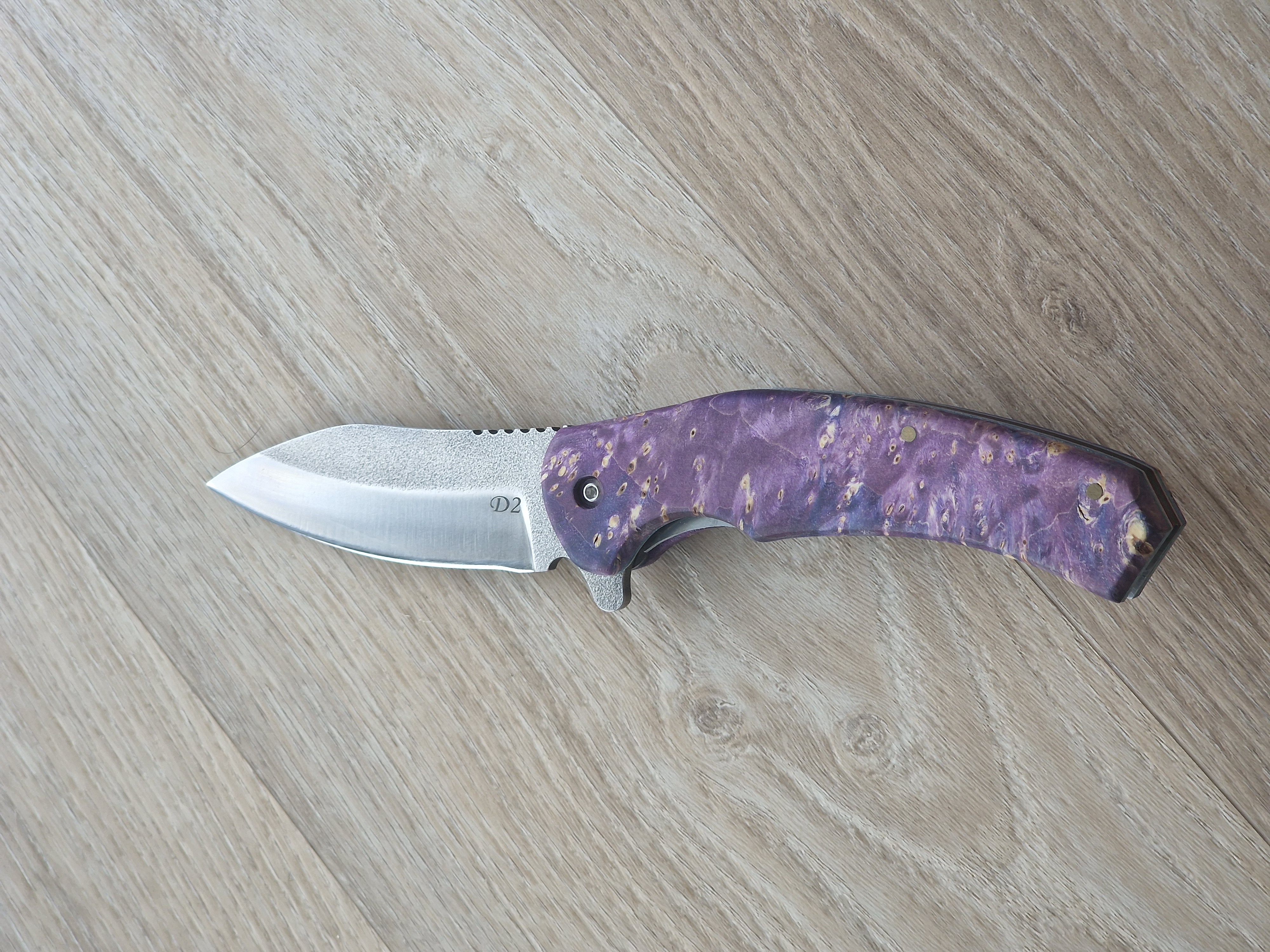 Böhler D2 Pocket Knife with Stabilized Wooden Handle Purple