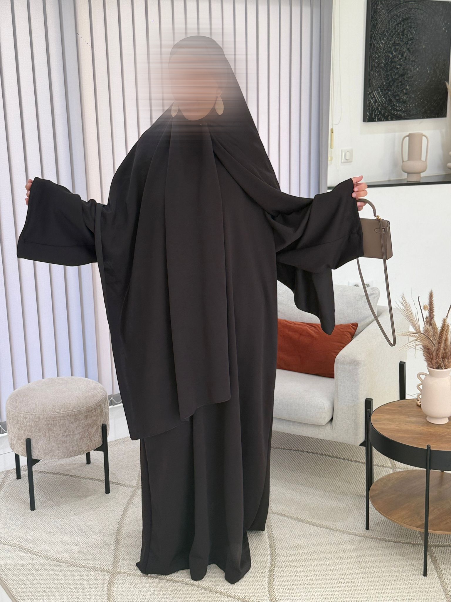 Abaya Safâ noire avec châle 