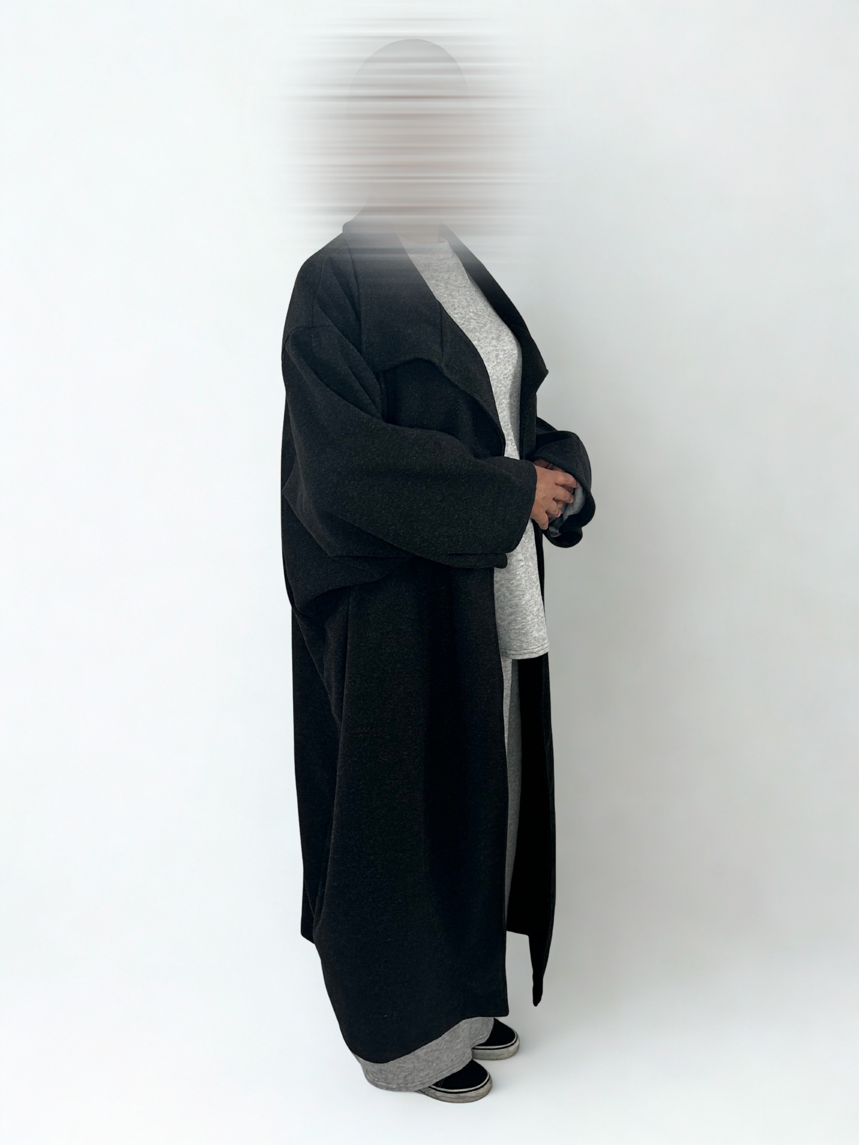 Manteau Long effet Papillon Gris Anthracite