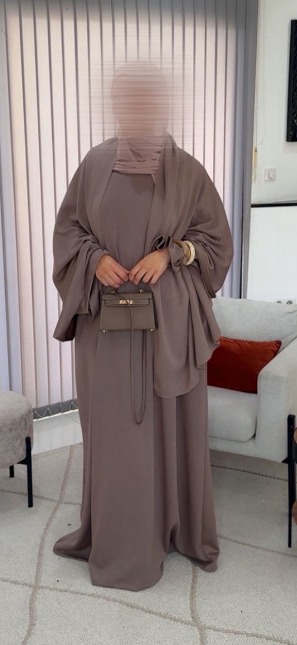 Abaya Safâ taupe avec châle